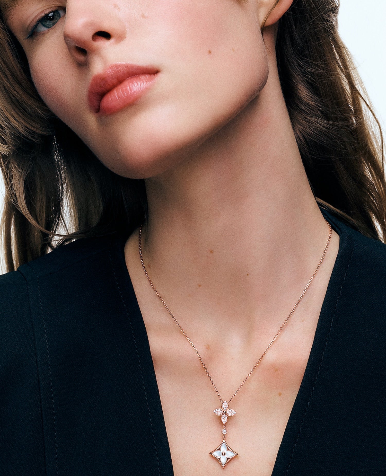 LVN Color Blossom M Star Multi-Motif Pendant, Pink Gold, White Mother-of-Pearl and Diamonds