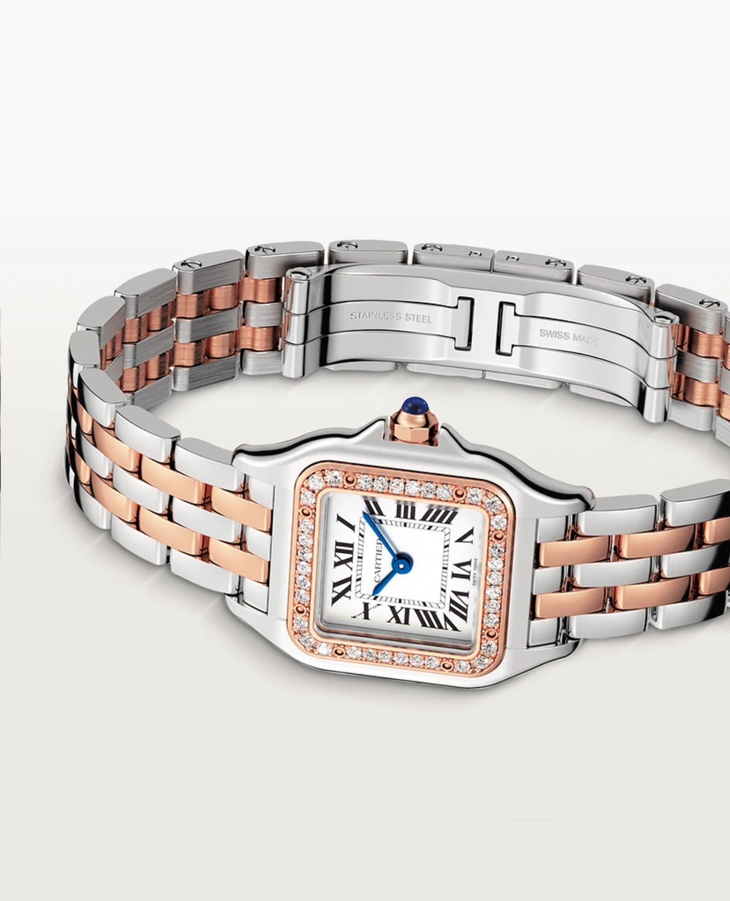 Panthère DE Cartier Watch, Small Model, Diamonds, Rose Gold/Steel