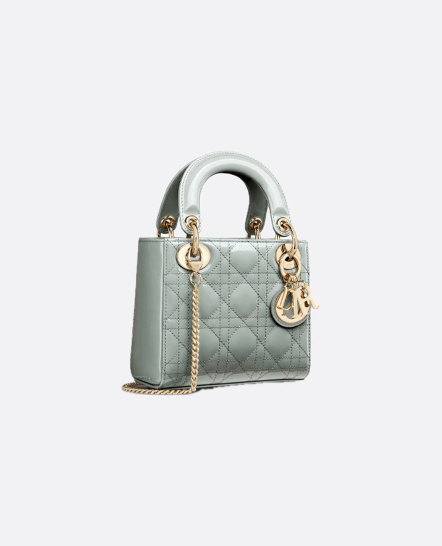 Christian Dior Mini Lady Dior Bag Grey Cannage Patent