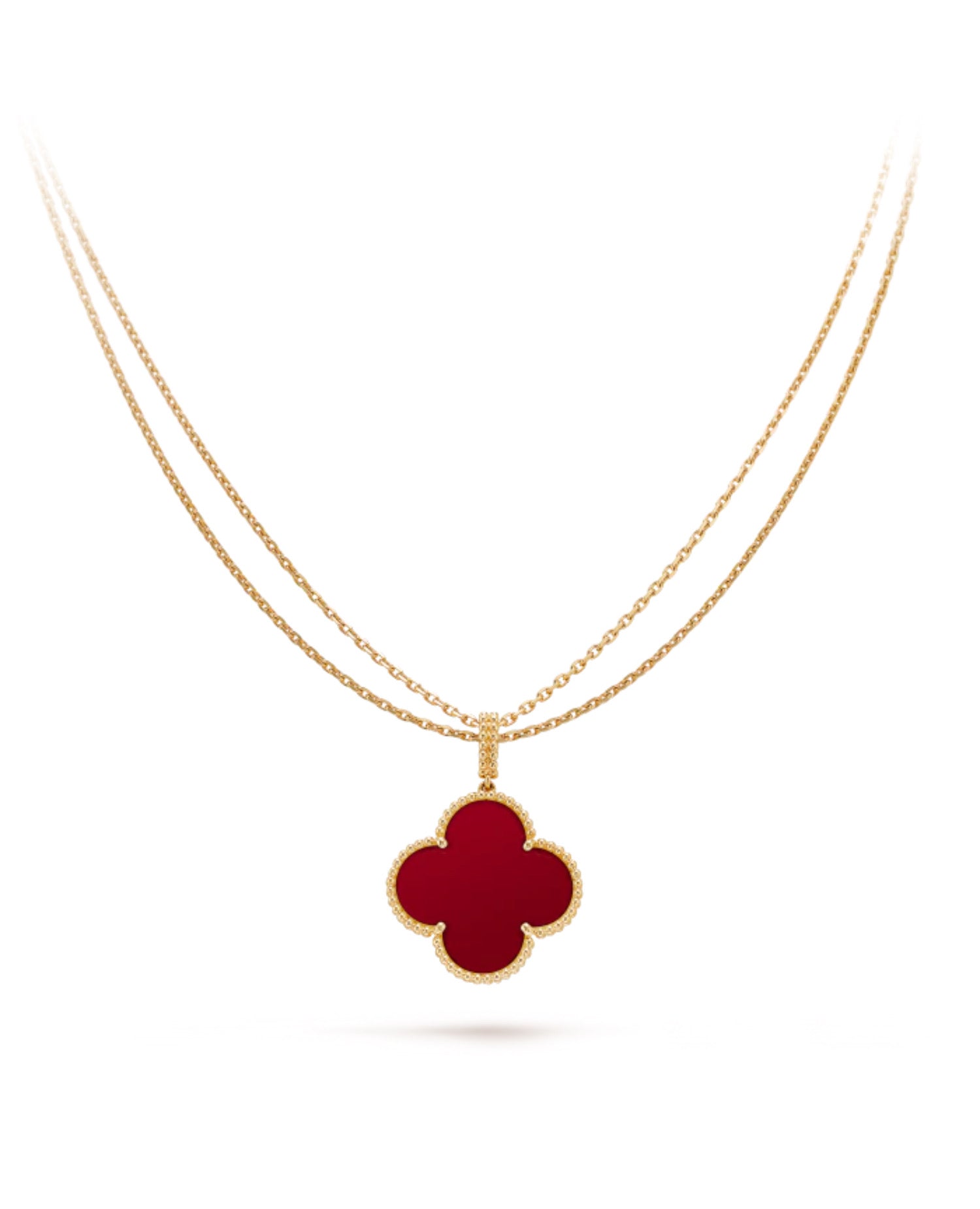 Van Cleef Magic Alhambra long necklace, 1 motif, yellow gold, Carnelian