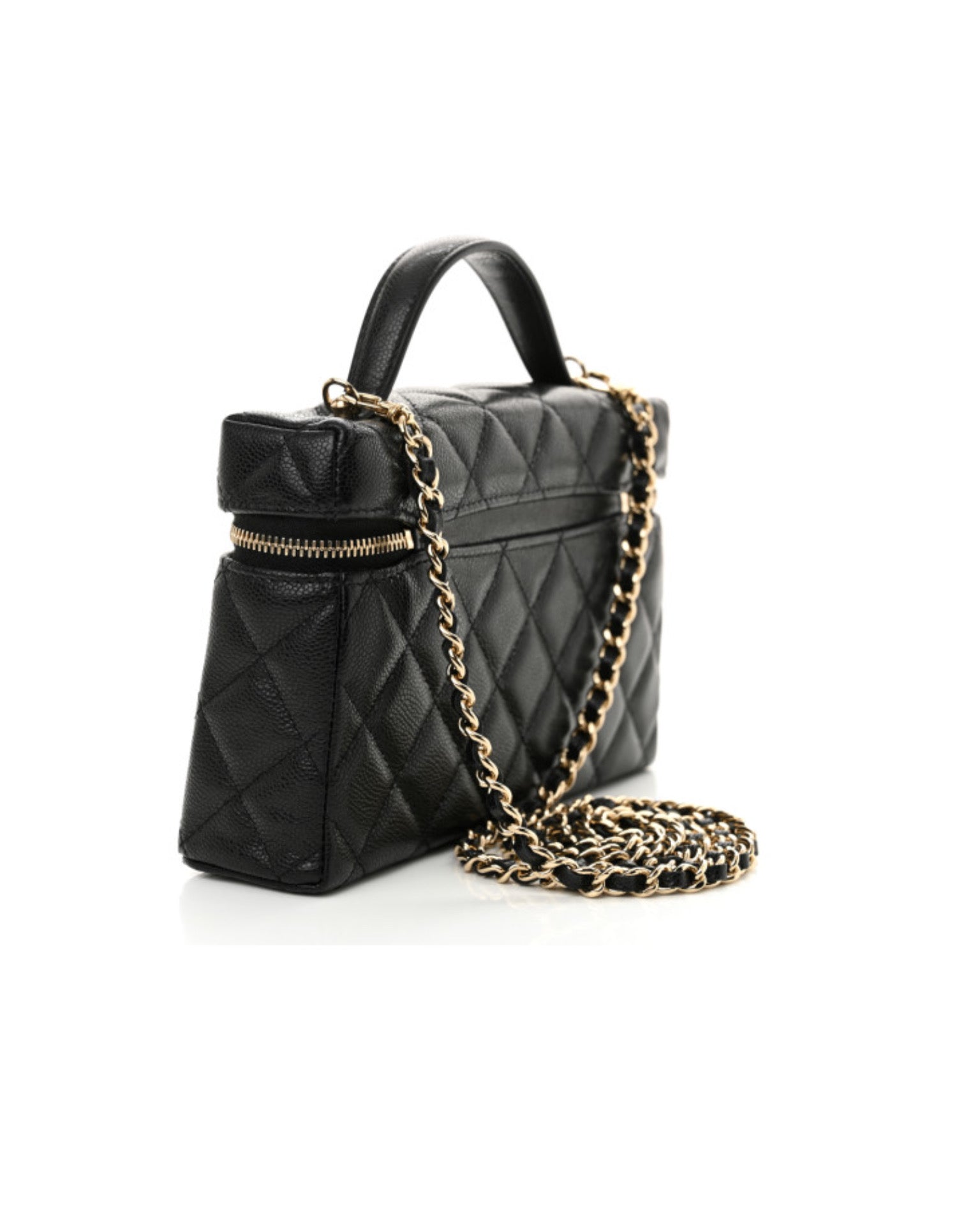 Coco Caviar Quilted Top Handle Slim Vanity With Chain Black
