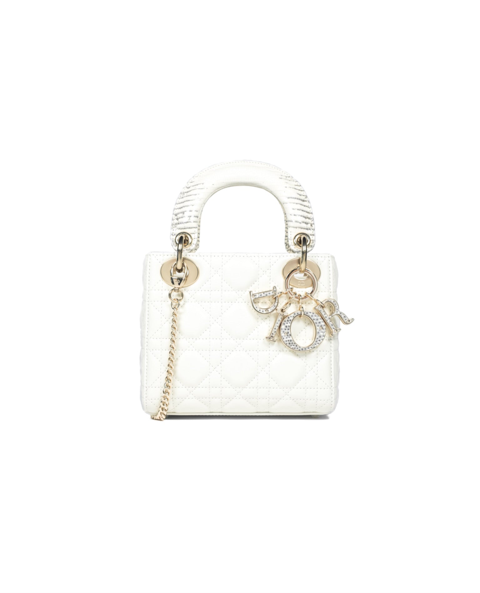 Christian Dior Mini Lady Dior Bag White Calfskin Python