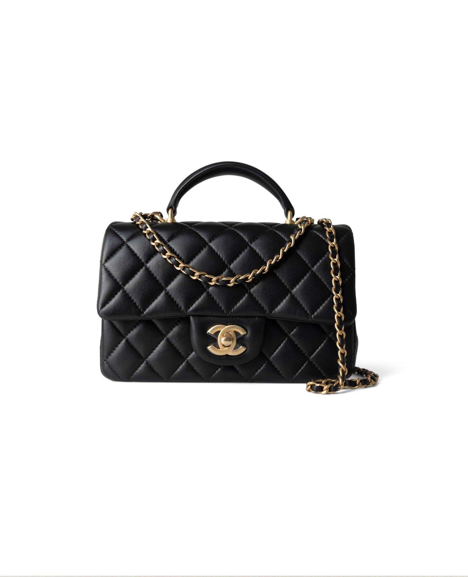 Coco Lambskin Quilted Mini Top Handle Antique Black