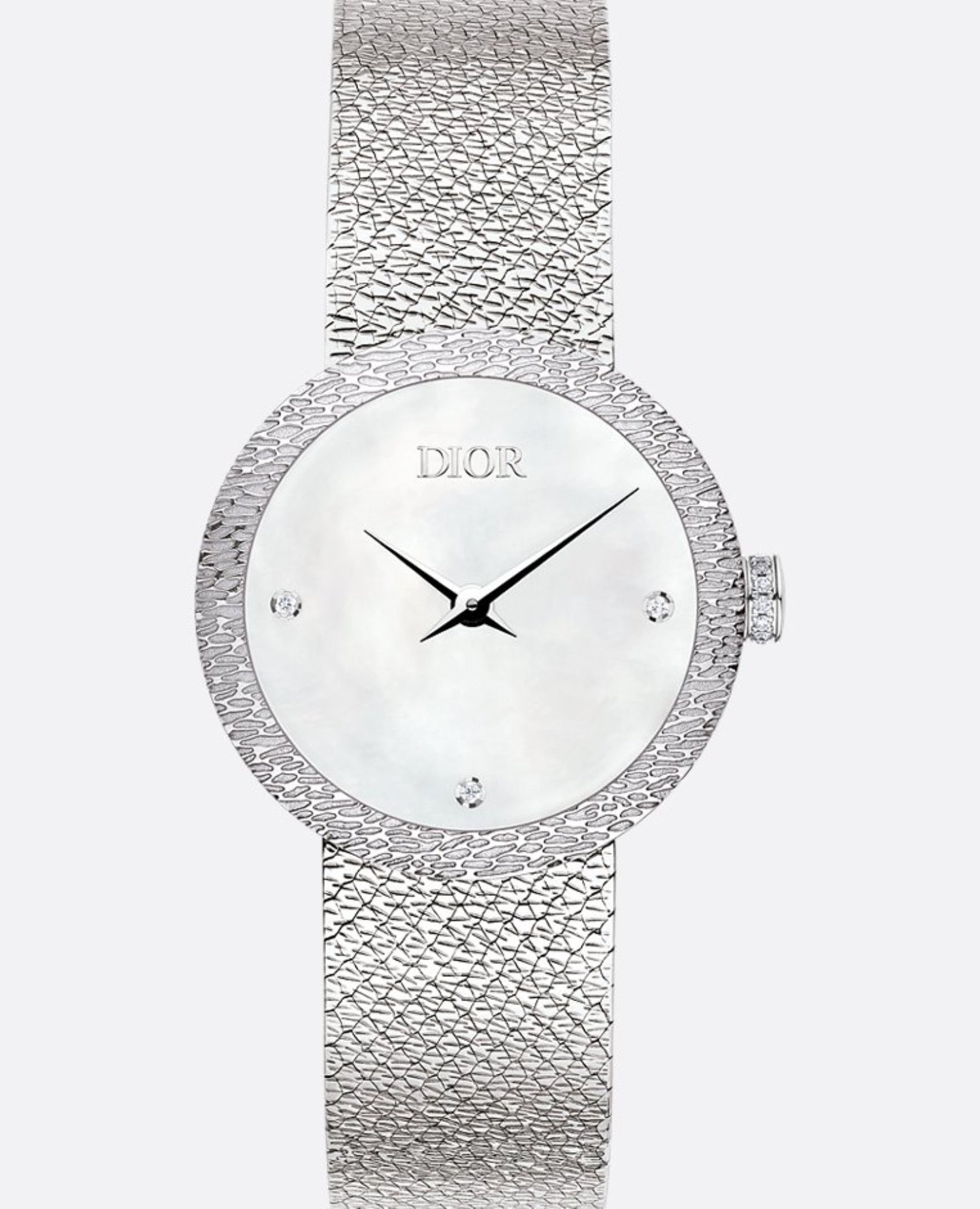 Christian Dior La D de Dior Satine 25 MM, White Mother-Of-Pearl & Diamonds