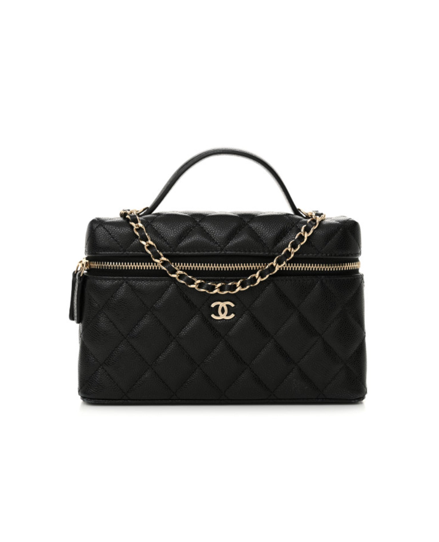 Coco Caviar Quilted Top Handle Slim Vanity With Chain Black
