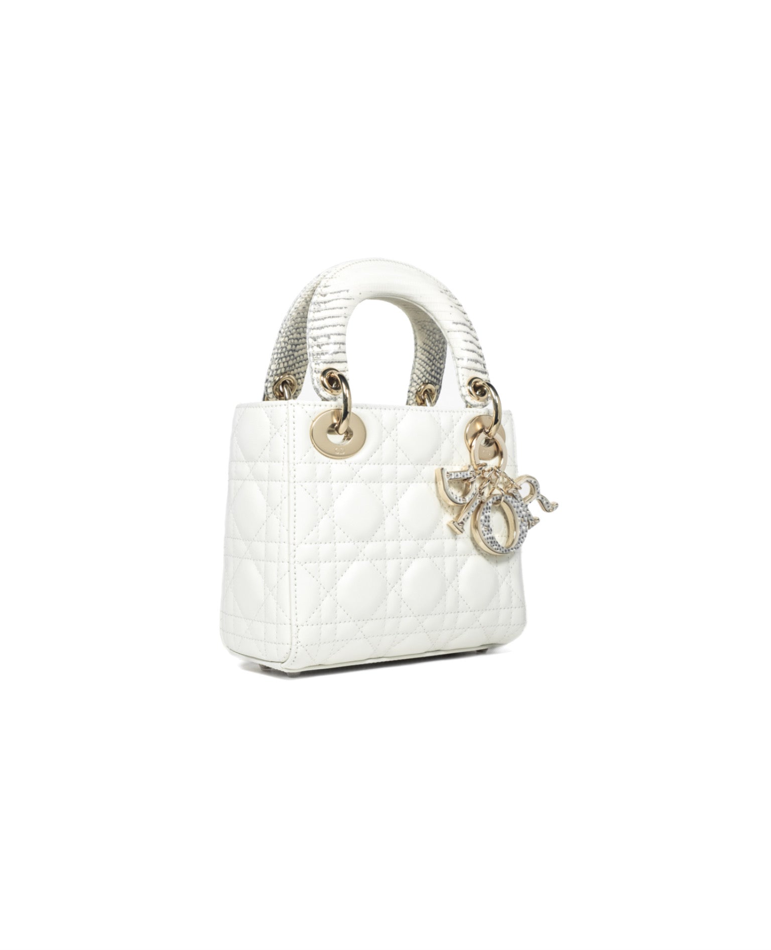 Christian Dior Mini Lady Dior Bag White Calfskin Python