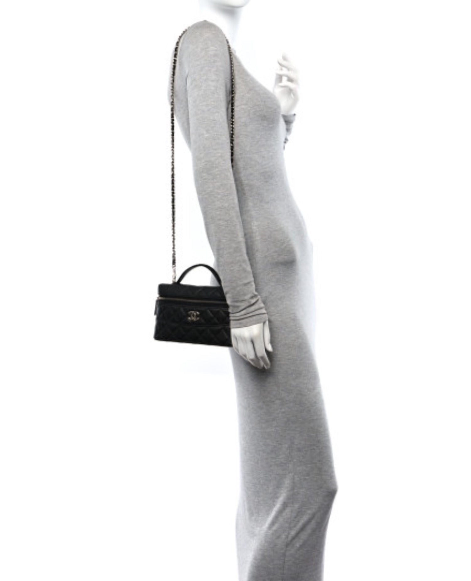 Coco Trendy Handle Slim Vanity Caviar Quilted Black