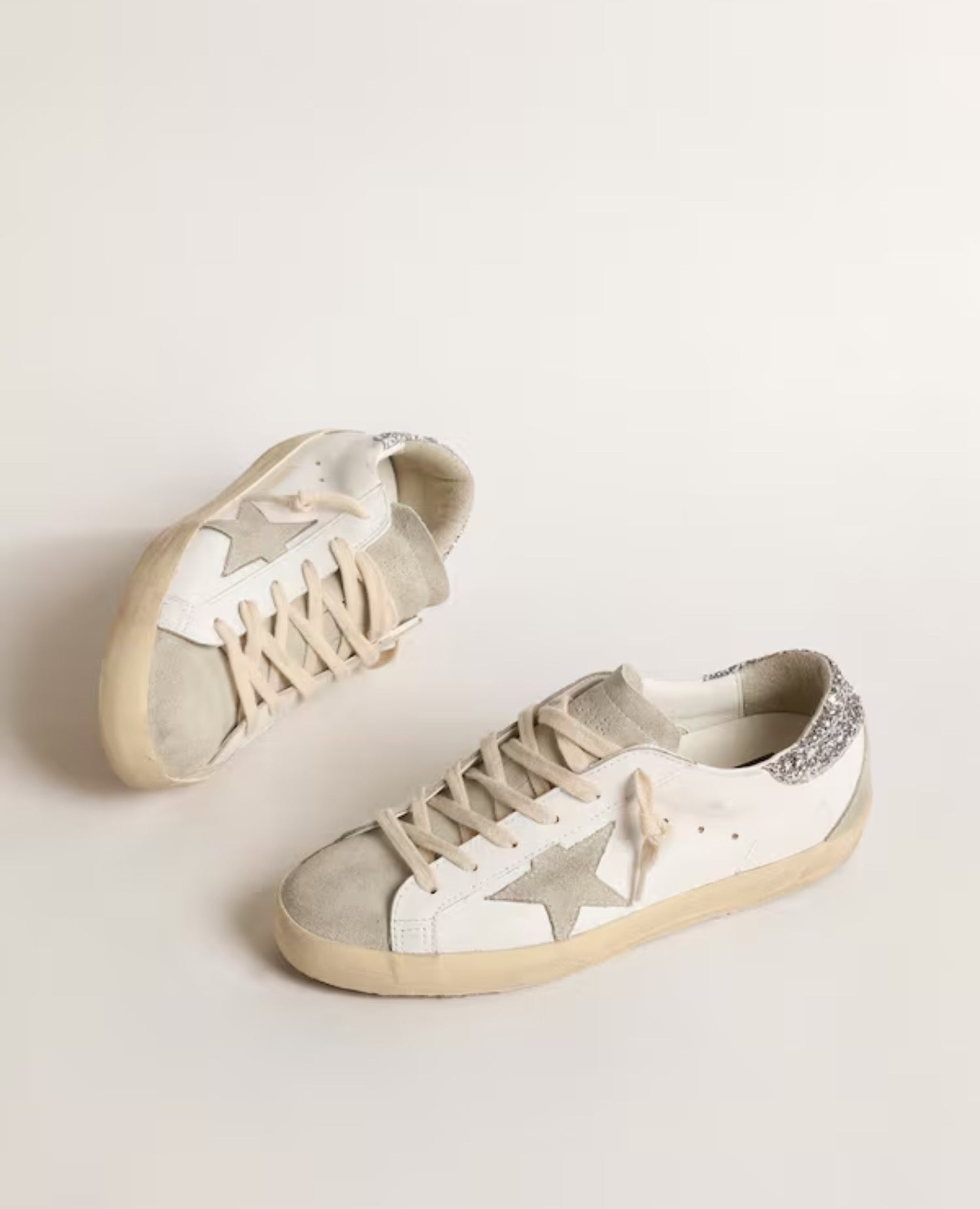 Golden Goose Women's Super-Star with gold glitter star and ice-gray suede inserts