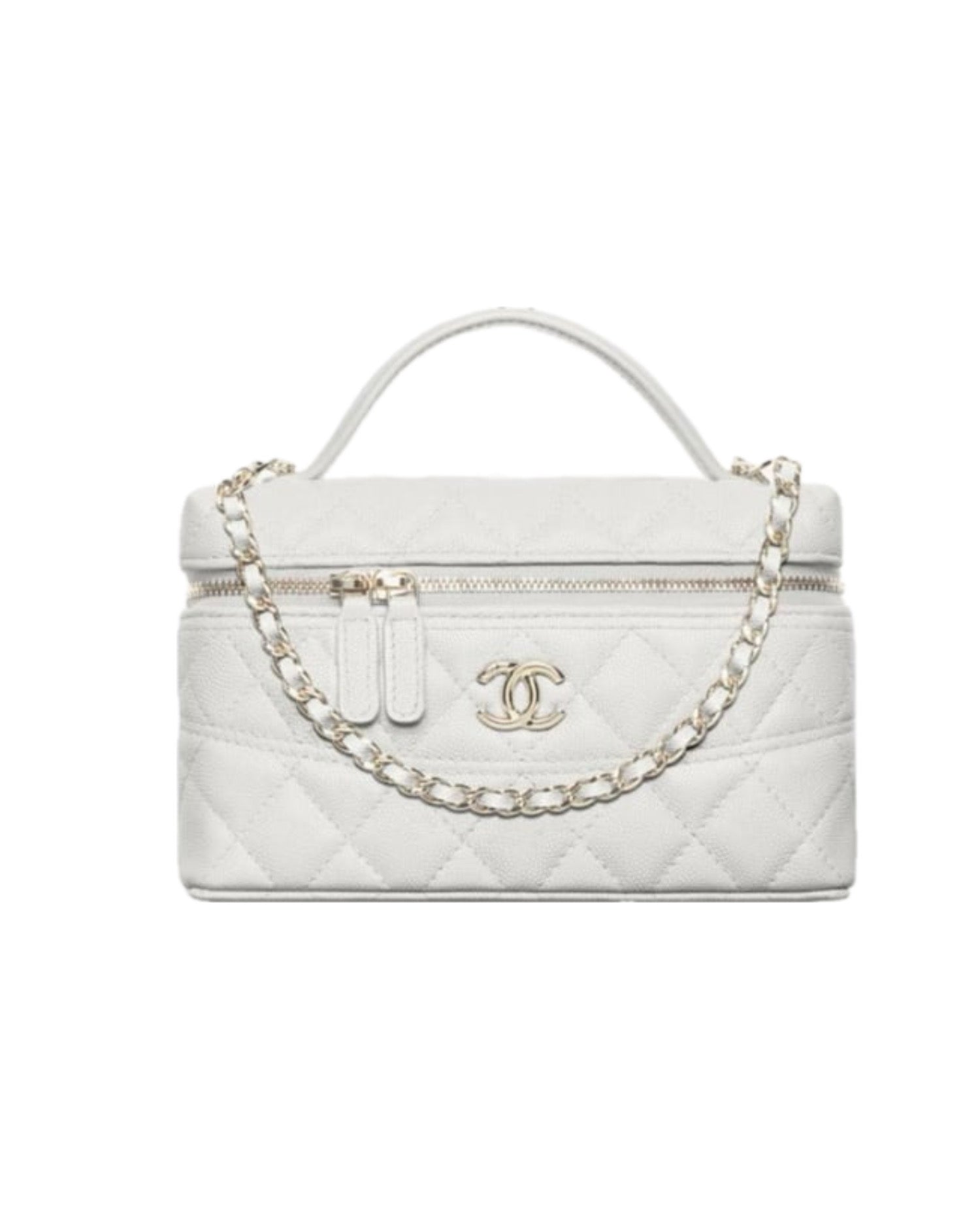 Coco Trendy Handle Slim Vanity Caviar Quilted white