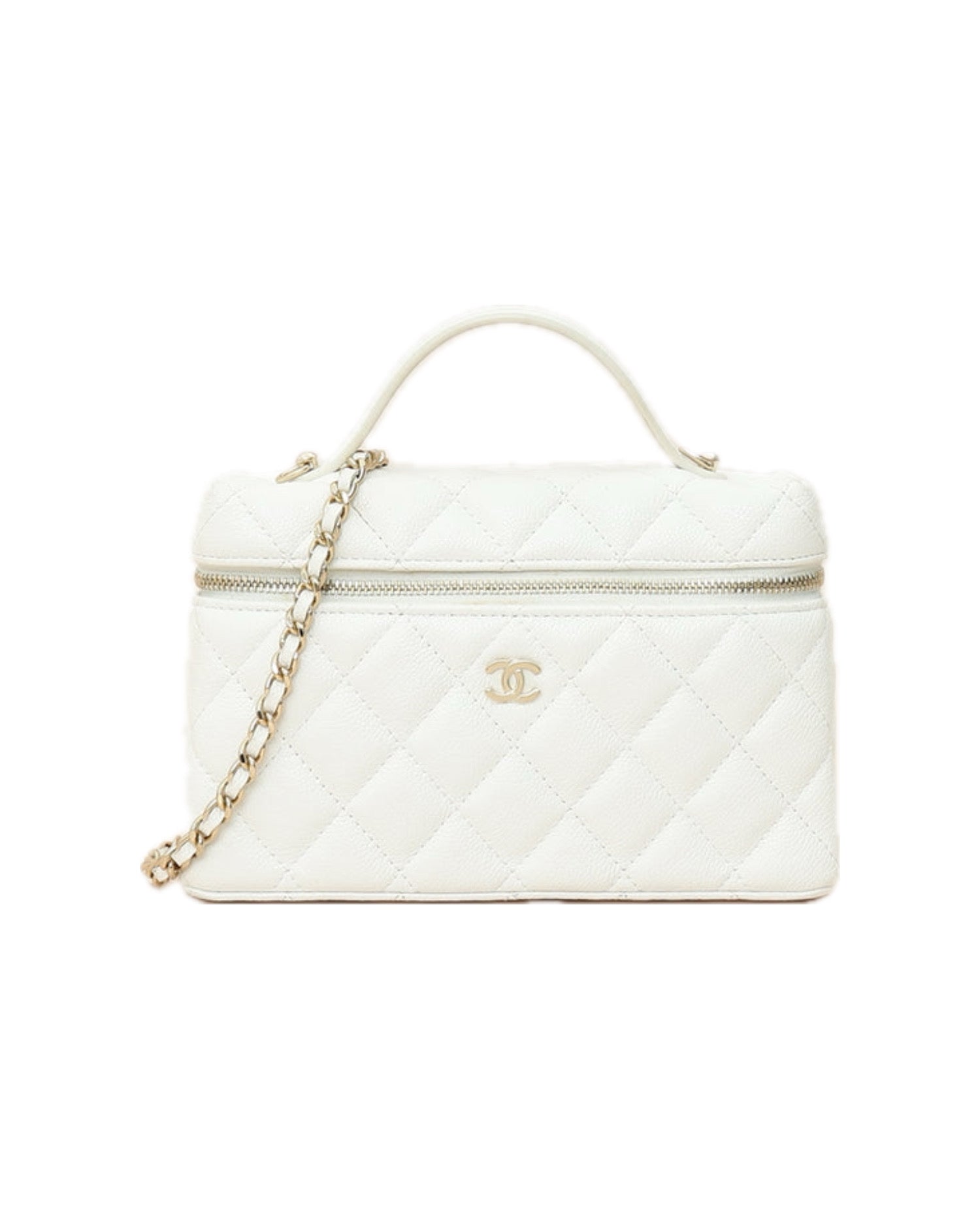 Coco Top Handle Slim Vanity With Chain White