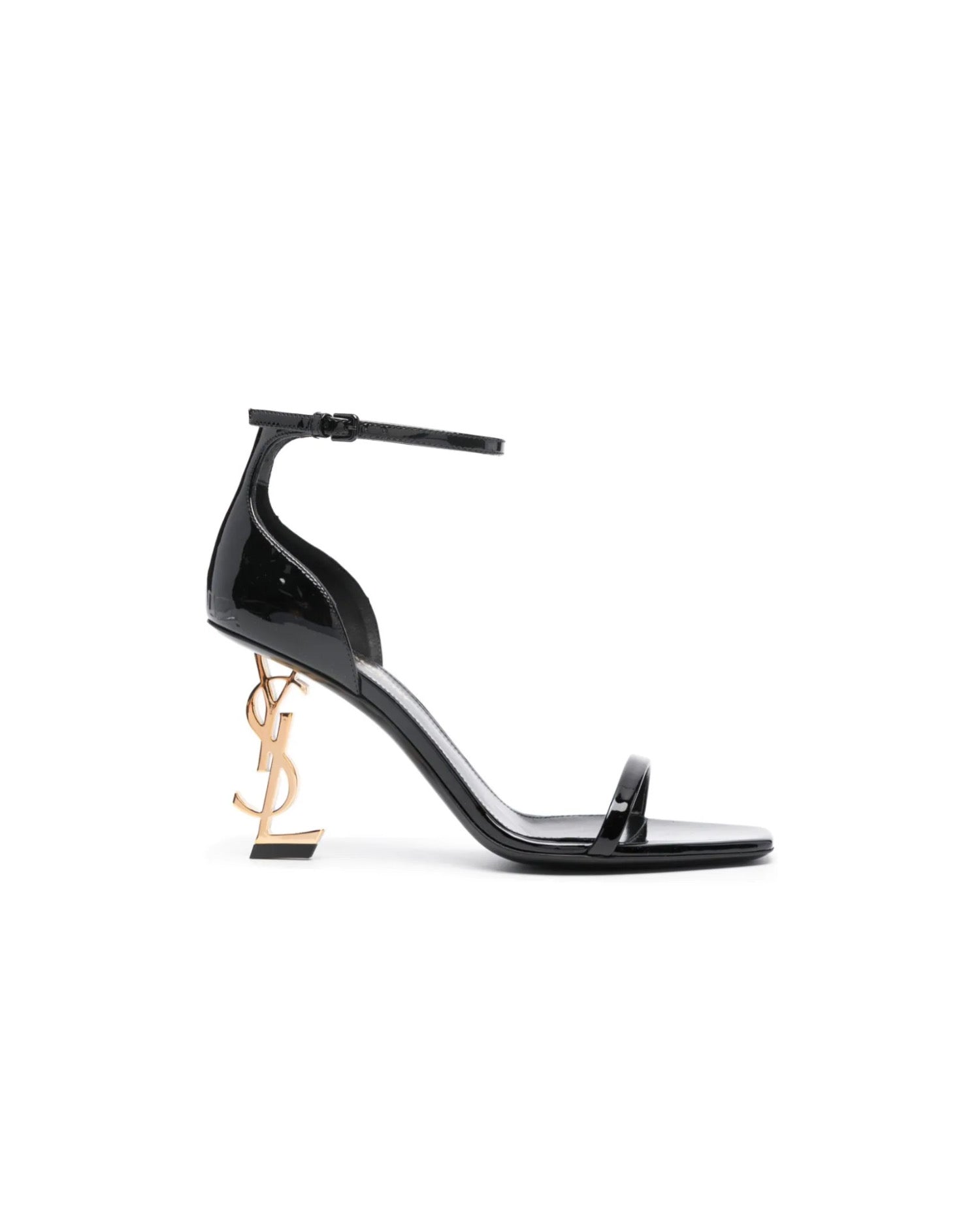 Saint Laurent Opyum Sandals in Patent Leather Gold Heel