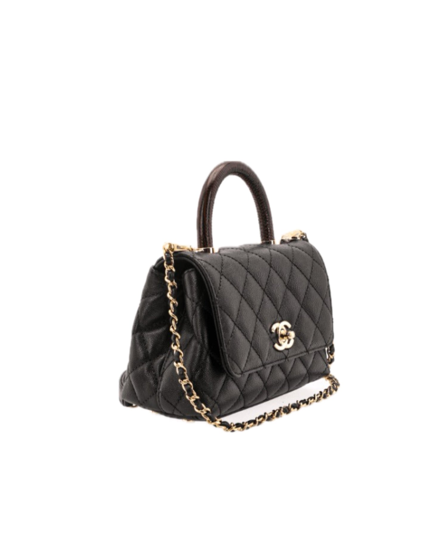 Coco Mini Black Caviar Lizard Handle Bag