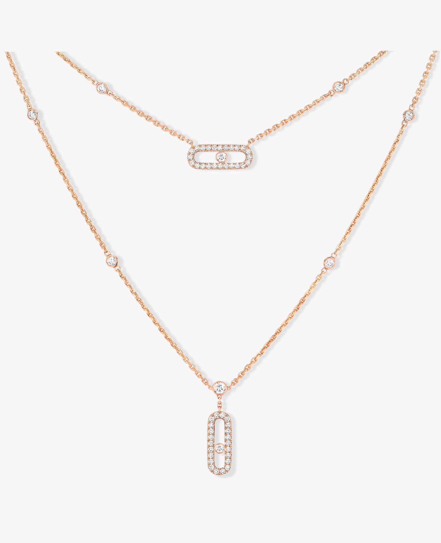 Messika Move Uno 2 Rows Pavé Necklace Rose Gold