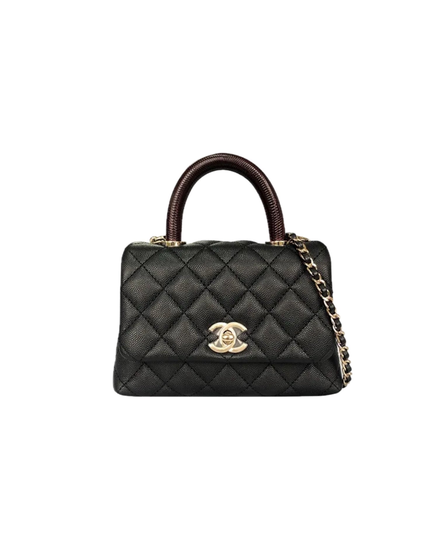 Coco Mini Black Caviar Lizard Handle Bag