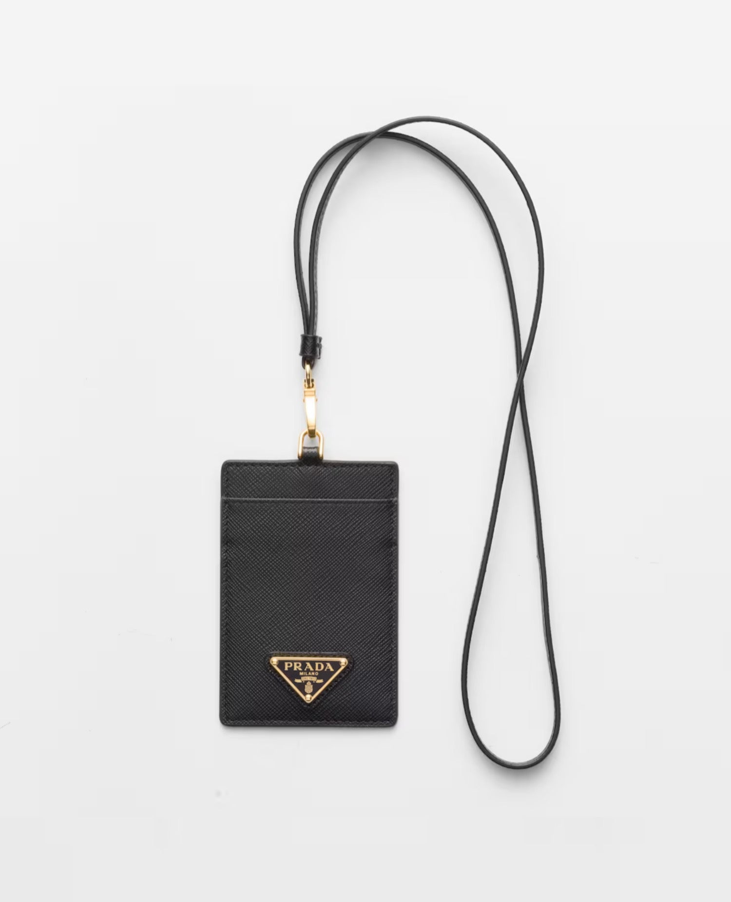 Prada Saffiano Leather Badge Holder Black Gold Hardware