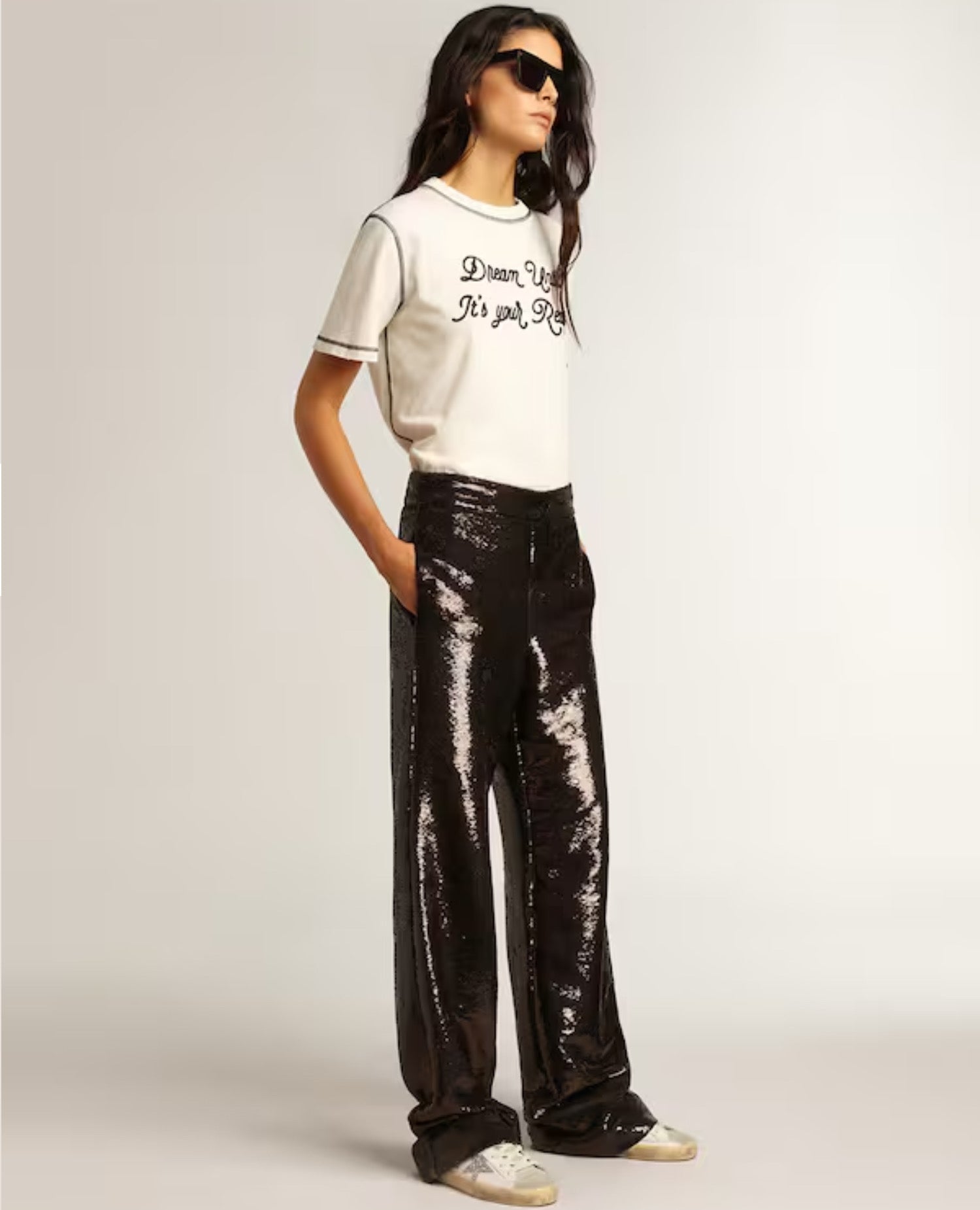 Golden Goose Women's Super-Star with silver star and brown glitter heel tab