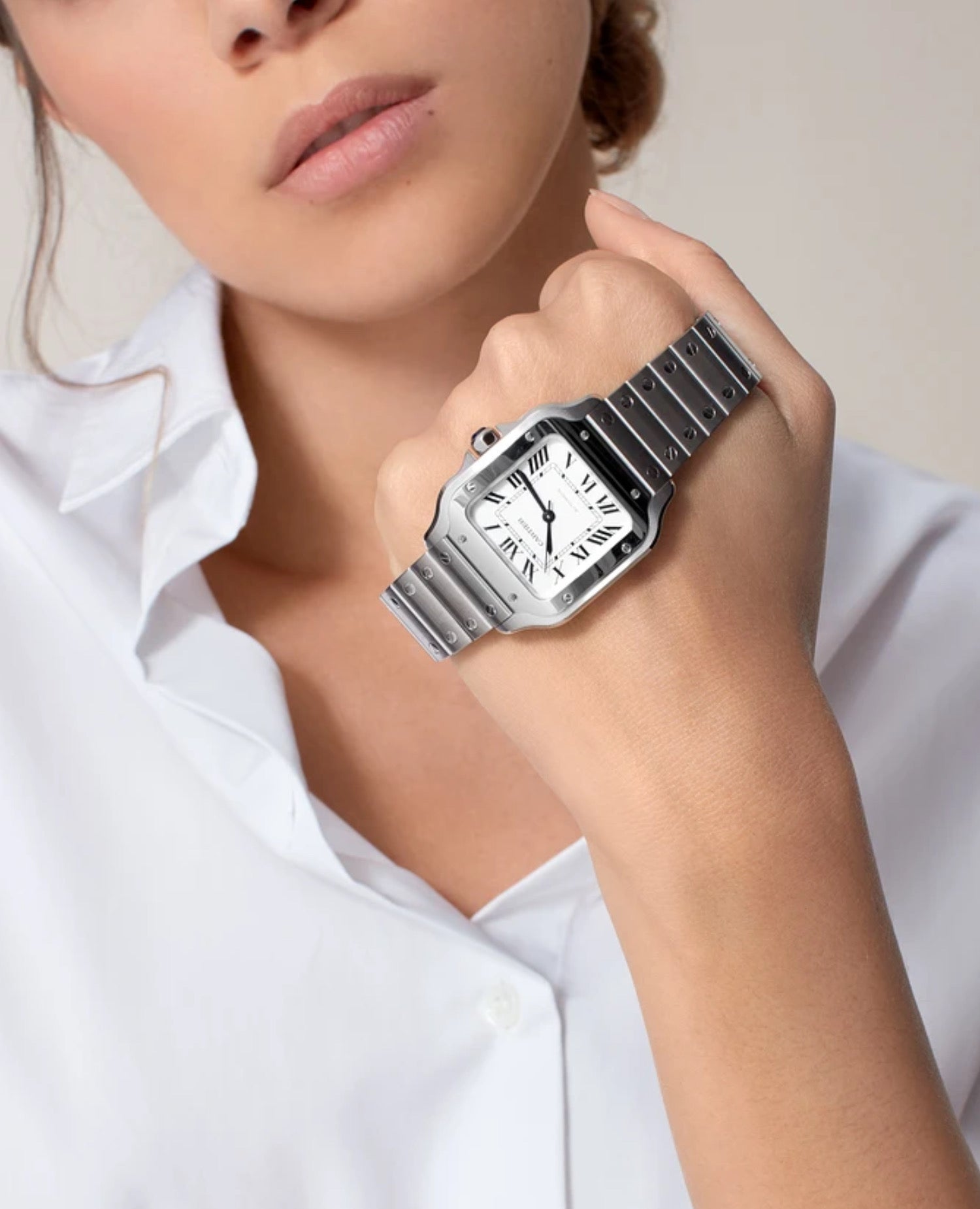 Santos DE Cartier Watch, Medium Model, Silver