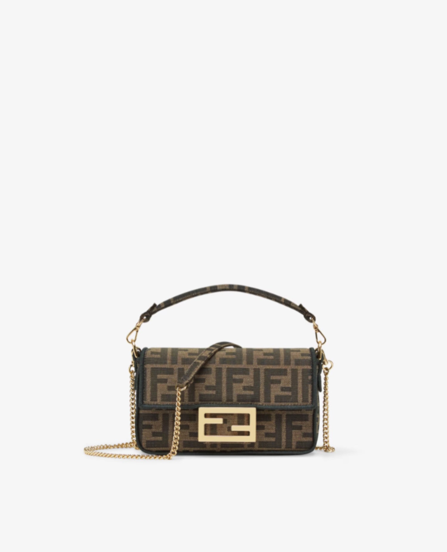 Baguette Mini Fendi Brown FF Jacquard Fabric Bag