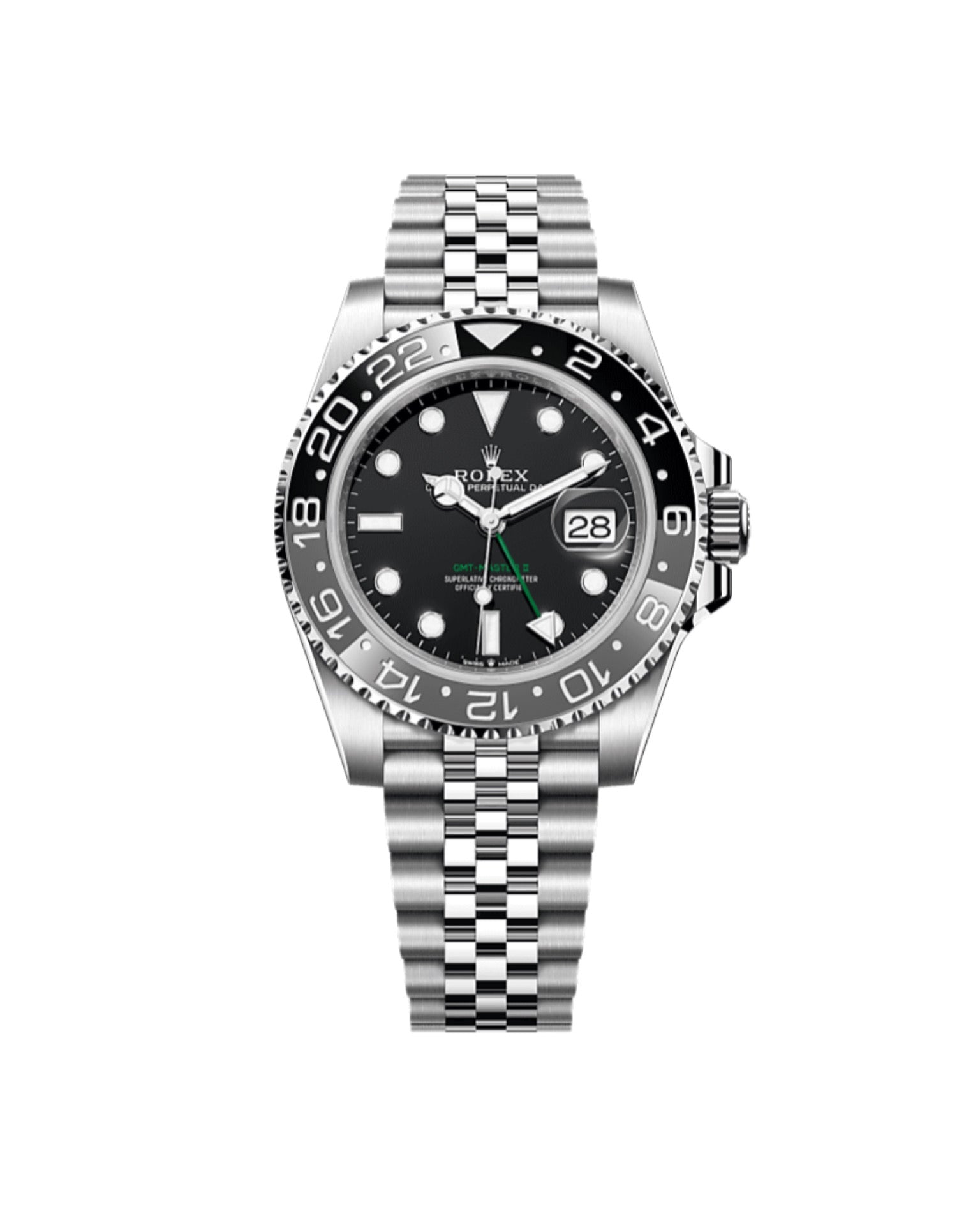Rolex GMT-Master II Oyster, 40 mm, Oystersteel Blackfeatures and a Bracelet Jubilee