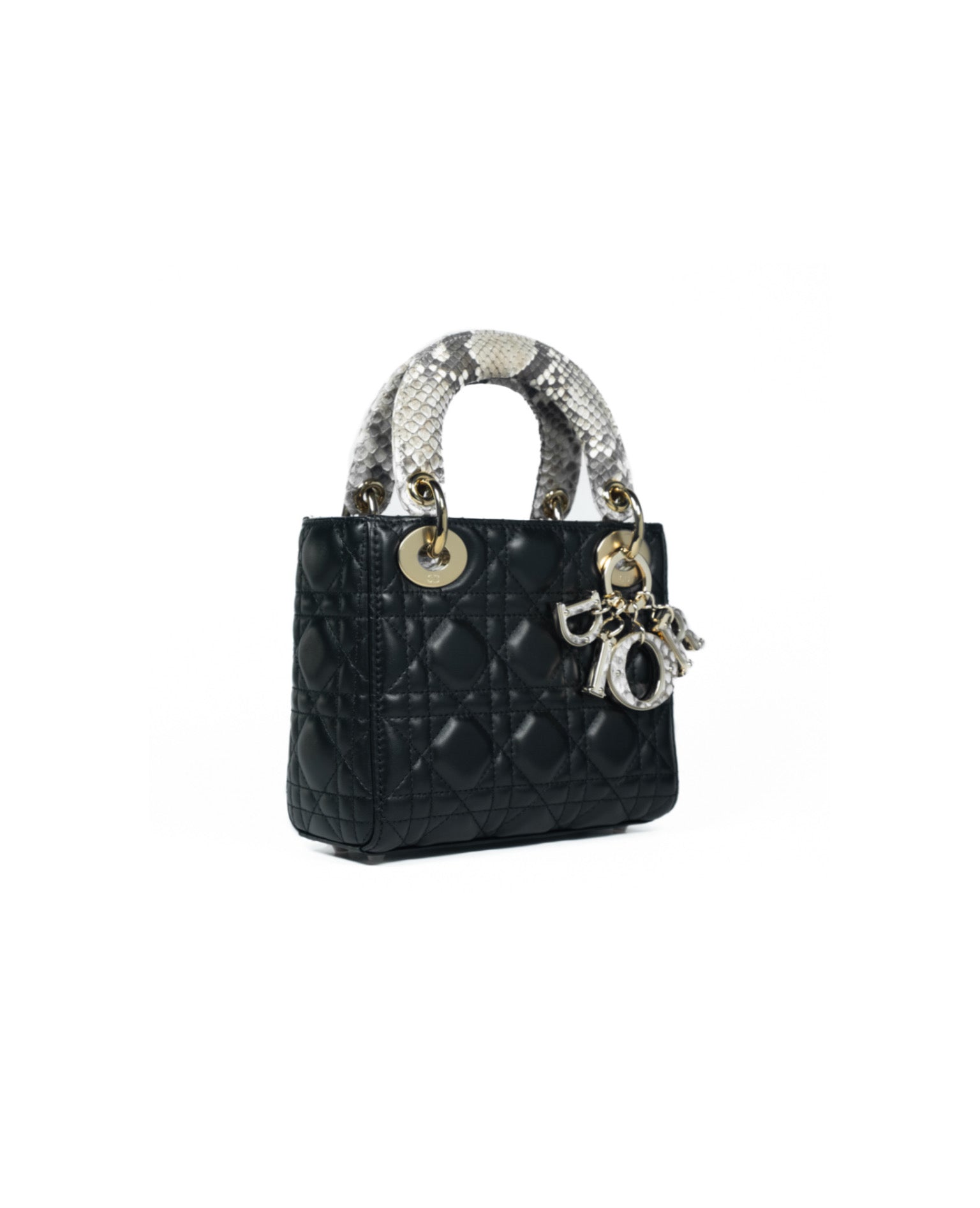 Christian Dior Mini Lady Dior Bag Black Calfskin Python