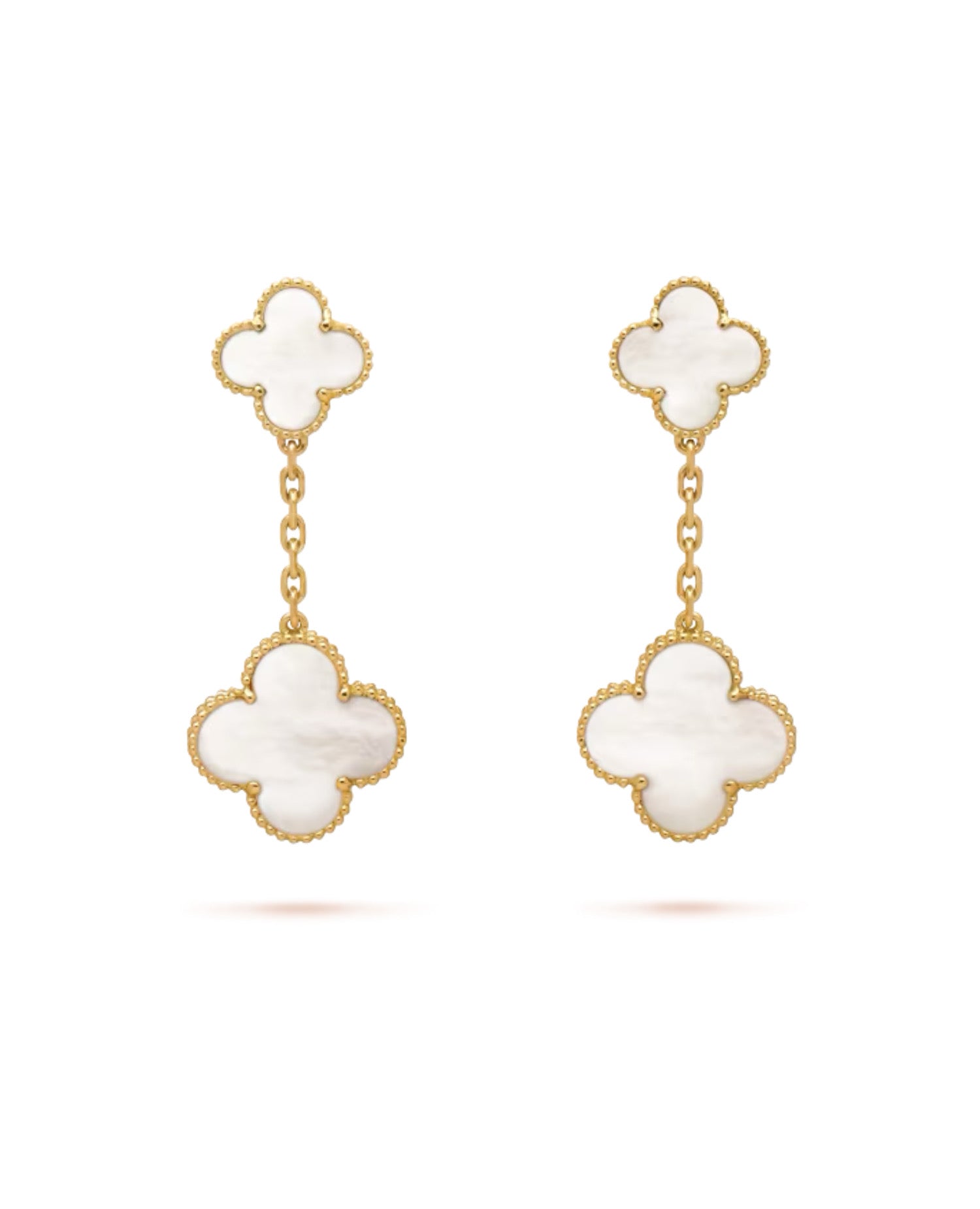Van Cleef Magic Alhambra earrings, 2 motifs, yellow gold, Mother-of-pearl