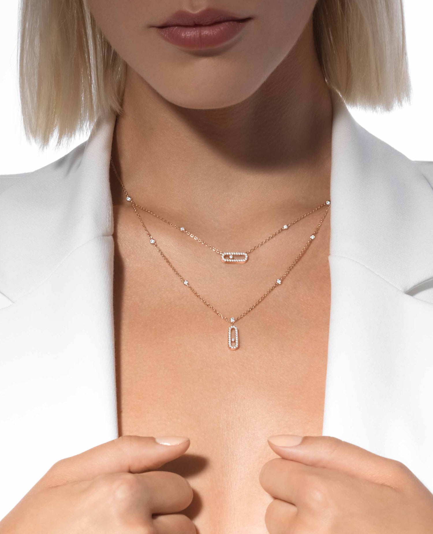 Messika Move Uno 2 Rows Pavé Necklace Rose Gold