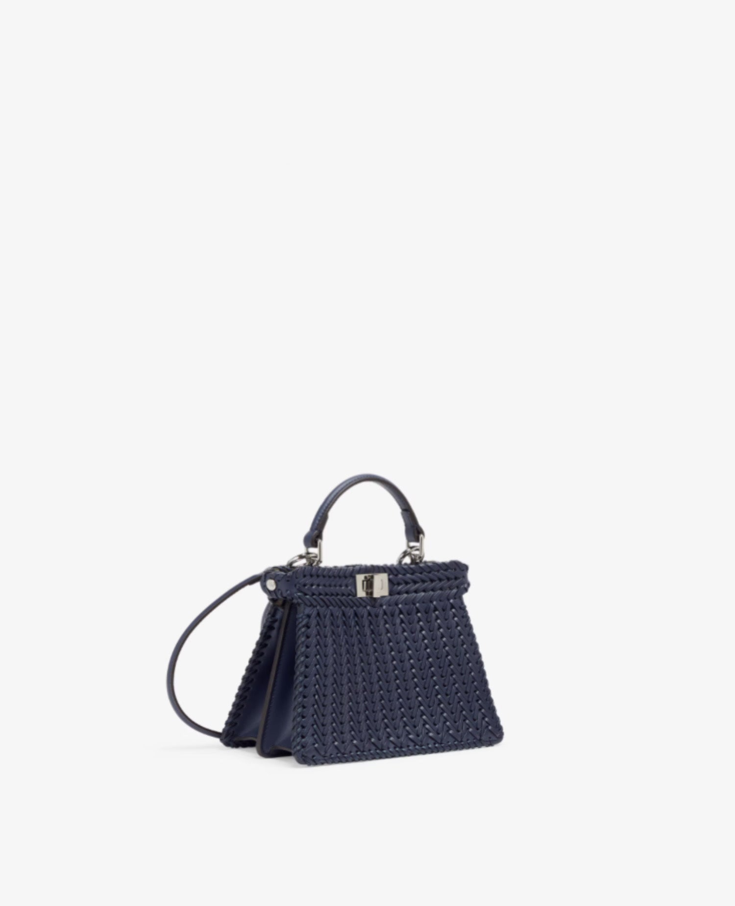 Fendi Peekaboo ISeeU Petite Midnight Blue Interlace Leather Bag