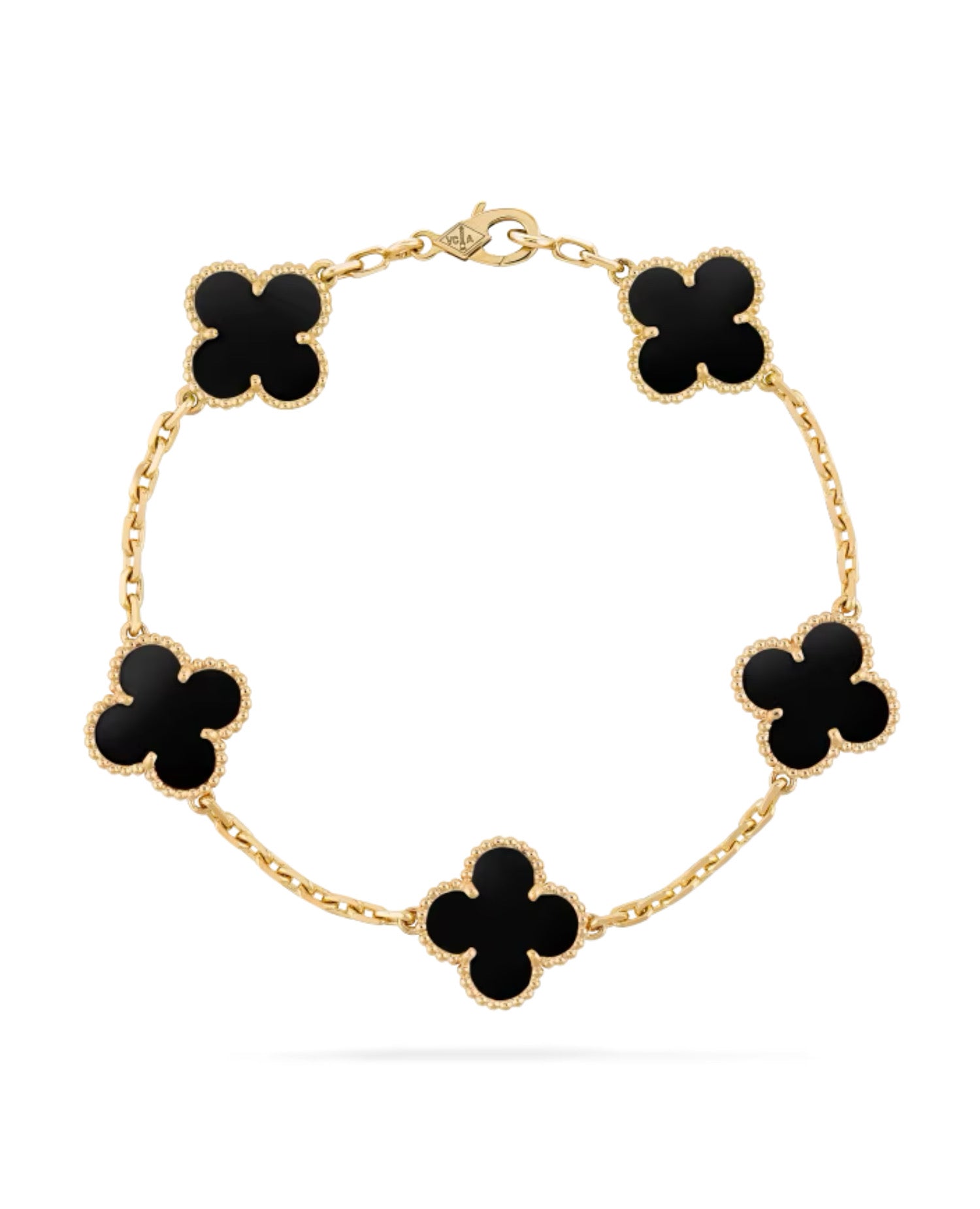 Van Cleef Vintage Alhambra bracelet, 5 motifs, yellow gold, Onyx
