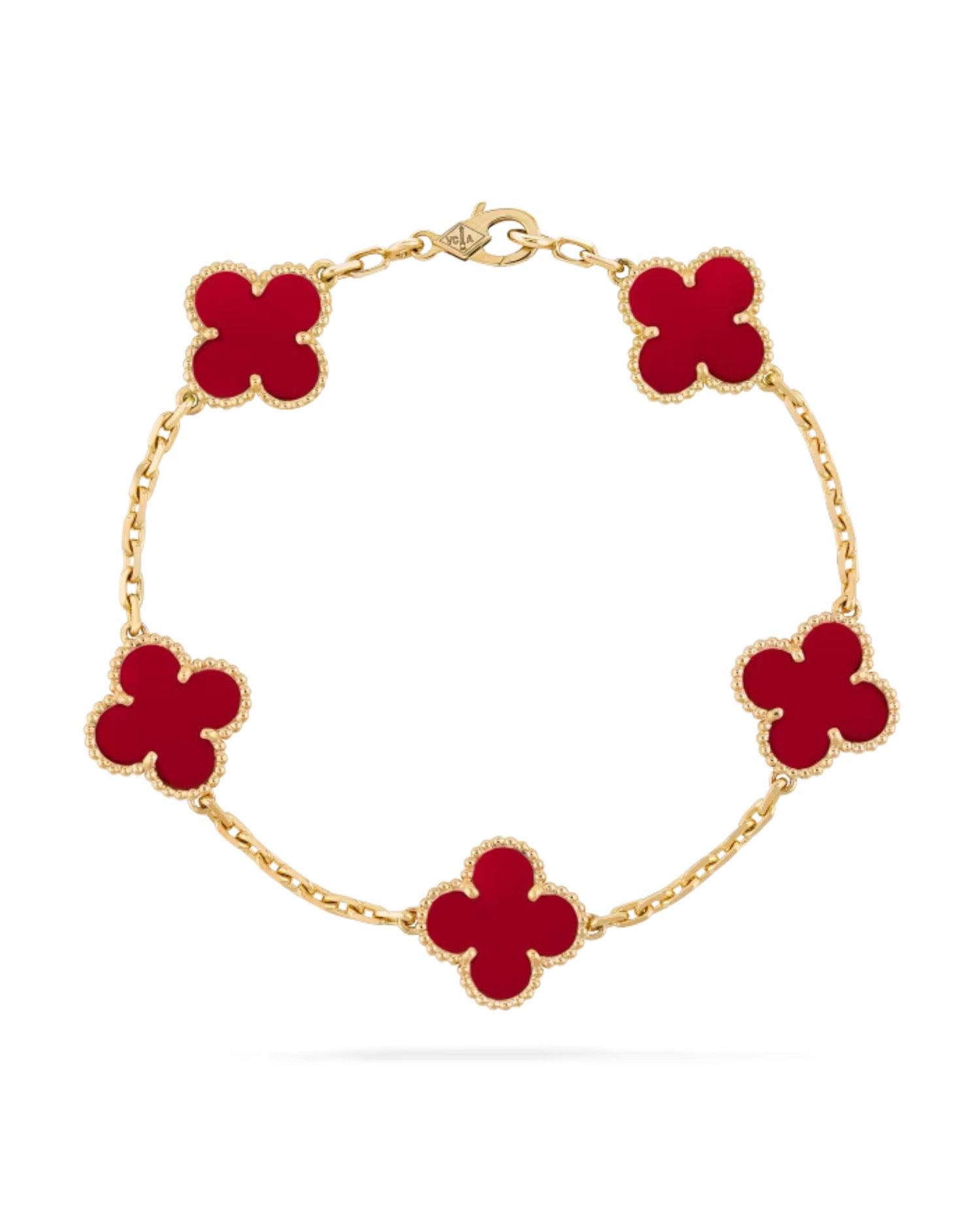 Van Cleef Vintage Alhambra bracelet, 5 motifs, yellow gold, Carnelian