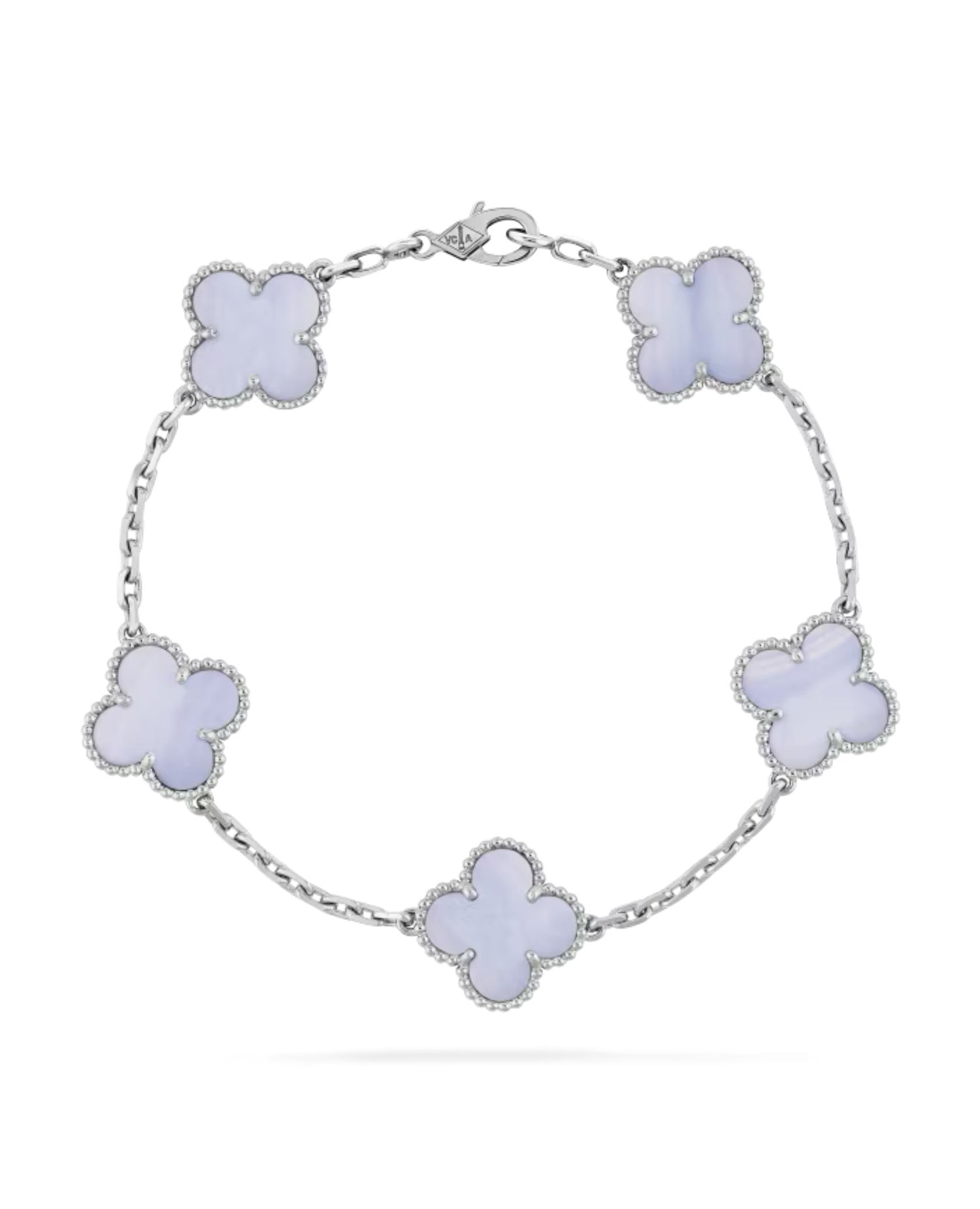 Van Cleef Vintage Alhambra bracelet, 5 motifs, white gold, Chalcedony