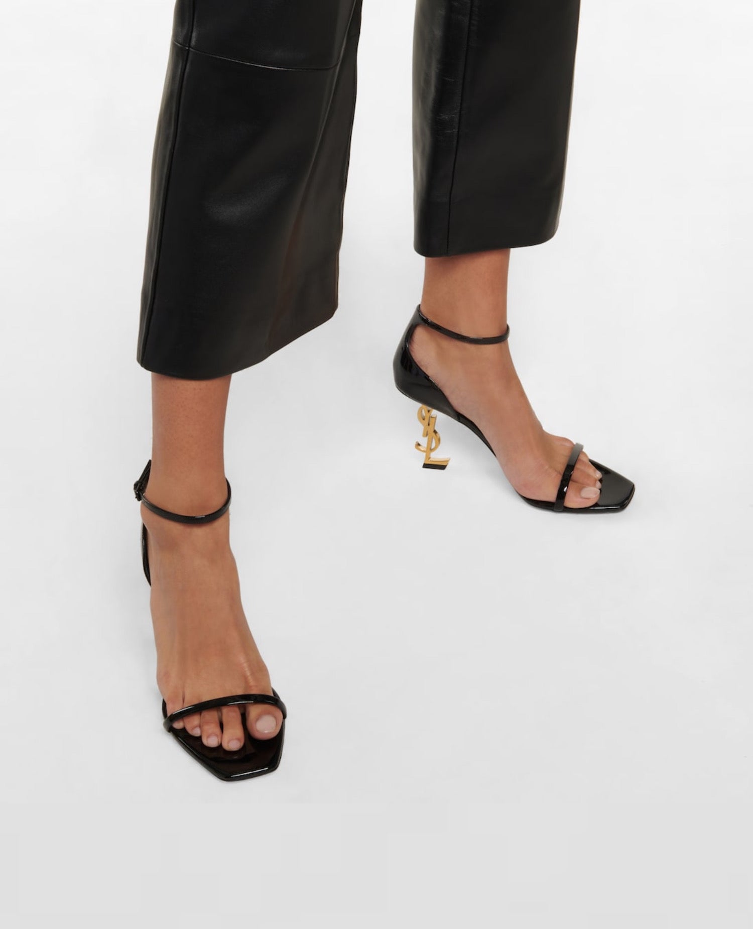 Saint Laurent Opyum Sandals in Patent Leather Gold Heel