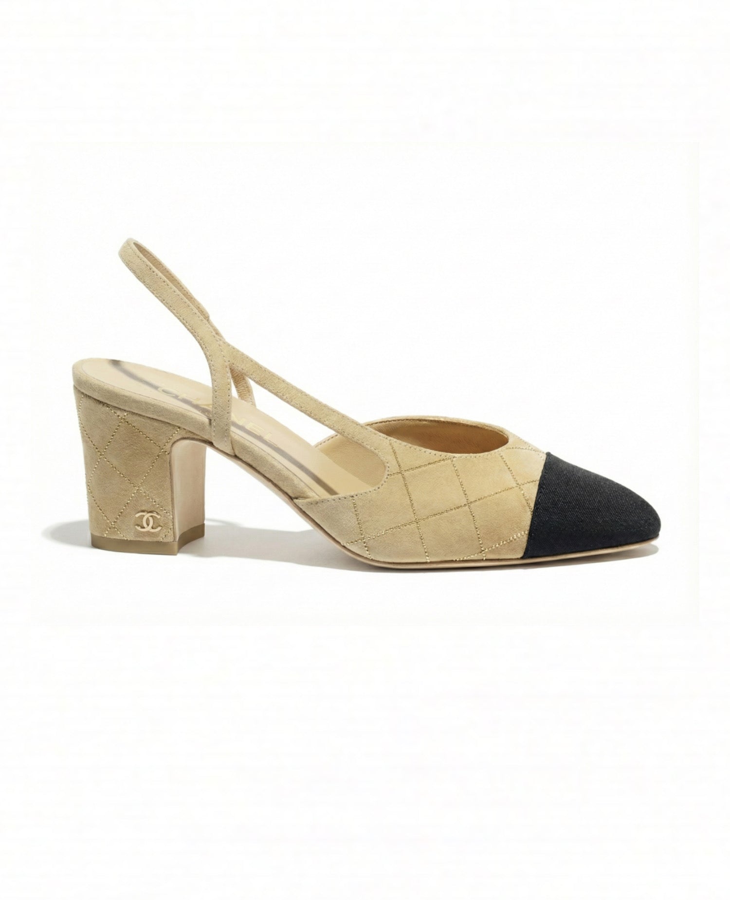 COCO Slingbacks Suede Goatskin & Grosgrain Beige, Golden & Black