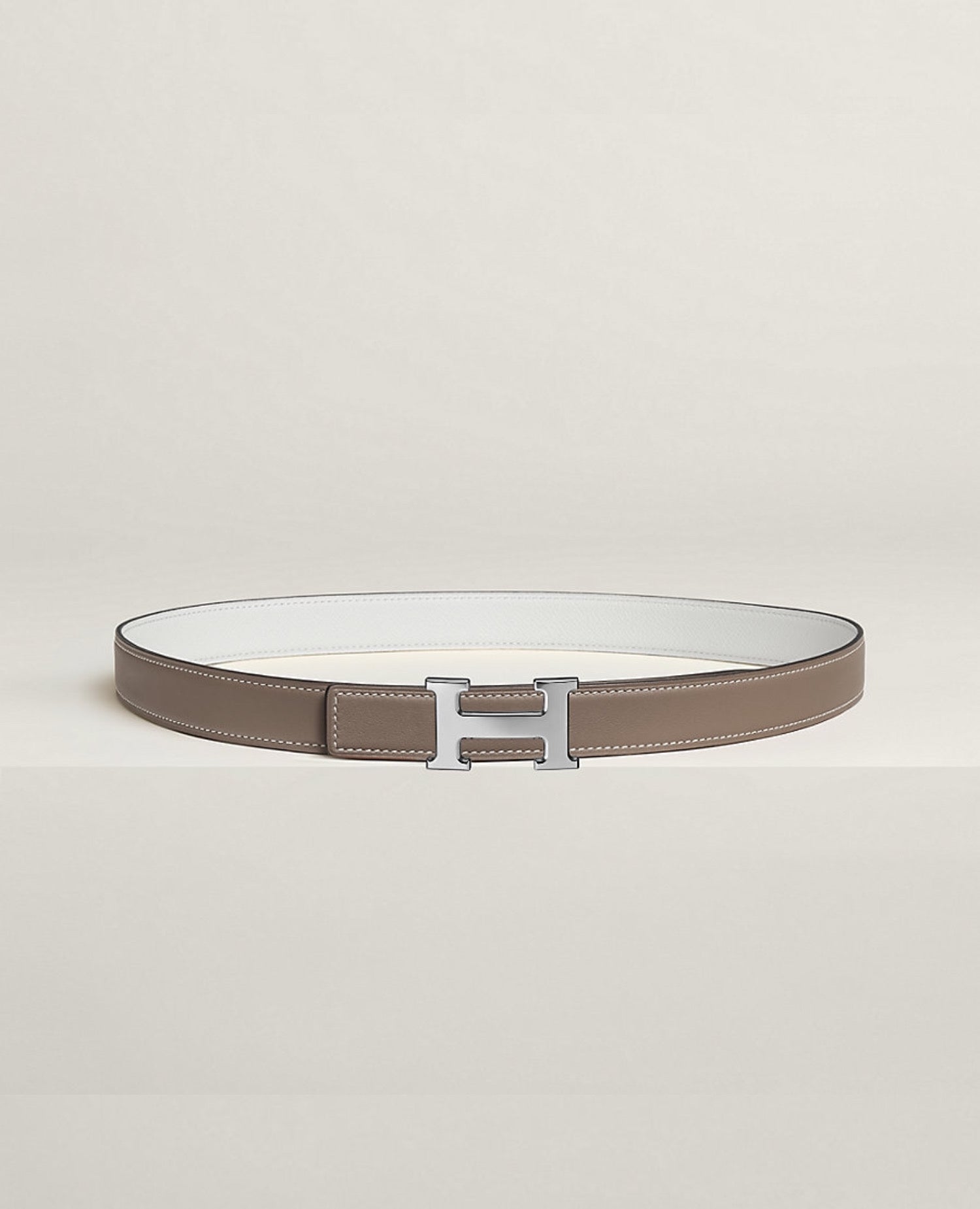 Hermès Mini H belt buckle & Reversible leather strap 24 mm, Étoupe / Blanc