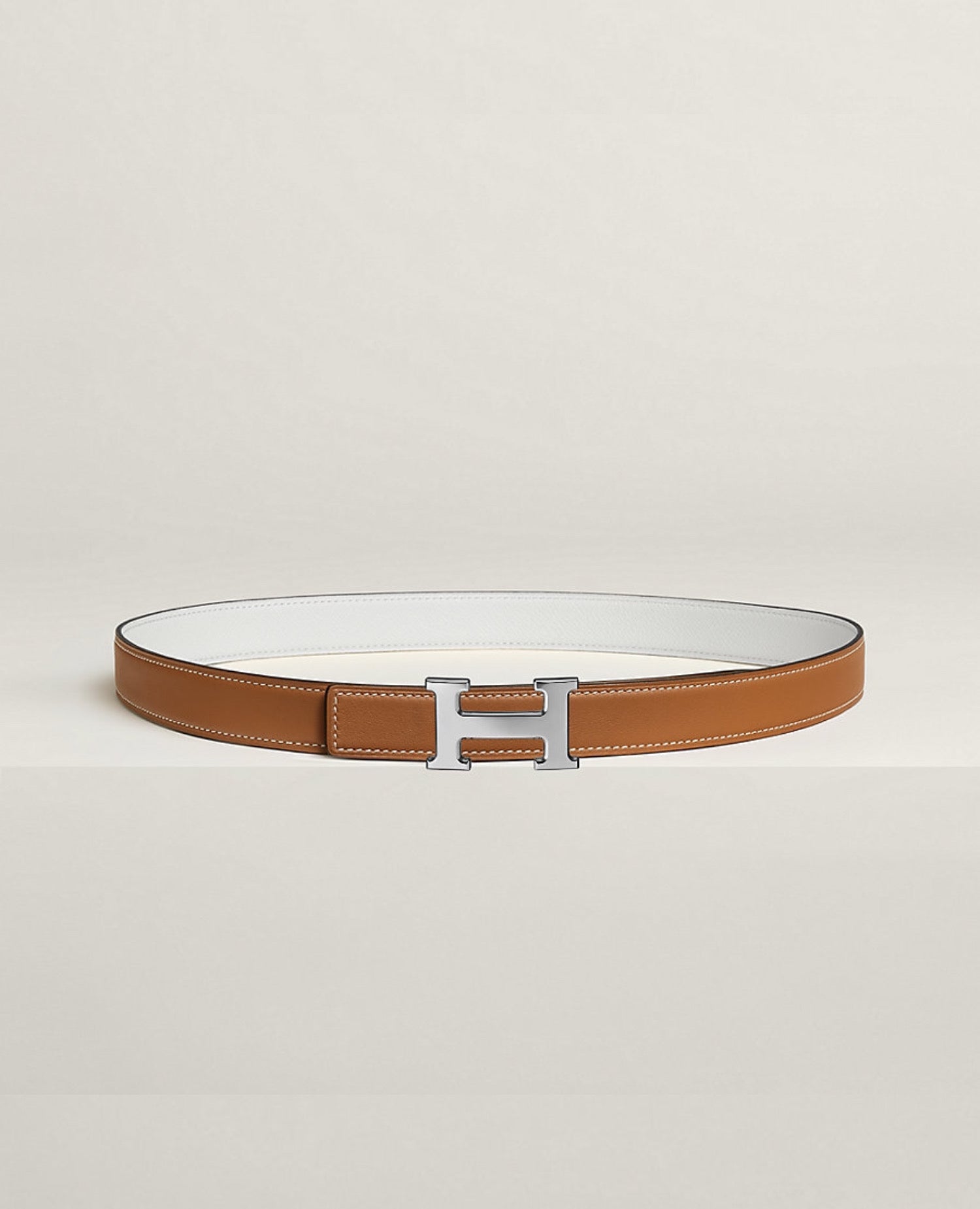 Hermès Mini H belt buckle & Reversible leather strap 24 mm, Gold / Blanc