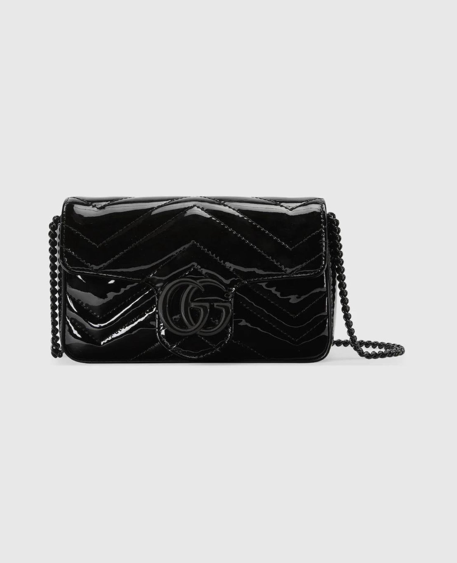 Gucci GG Marmot Super Mini Bag Patent Black