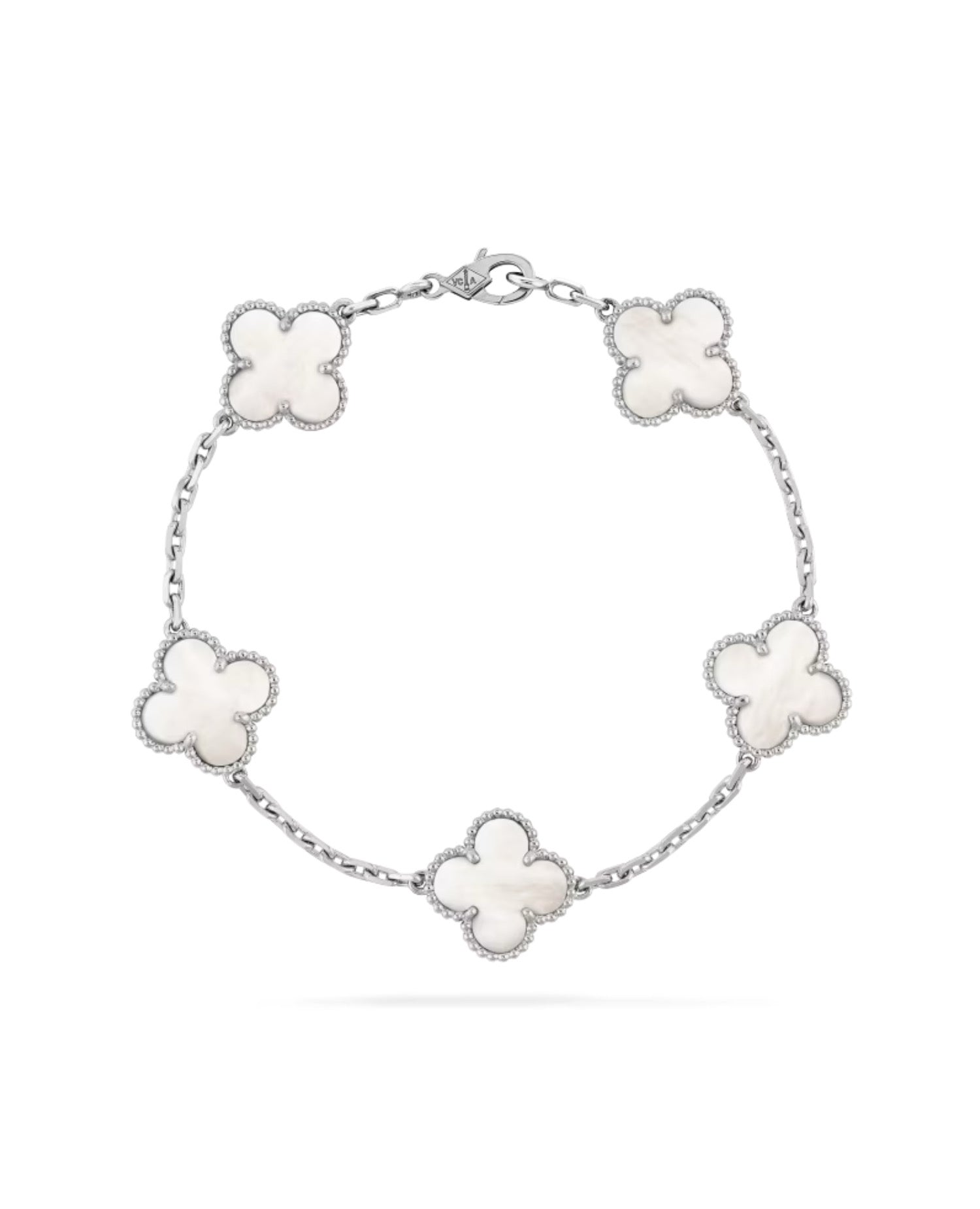 Van Cleef Vintage Alhambra bracelet, 5 motifs, white gold, Mother-of-pearl
