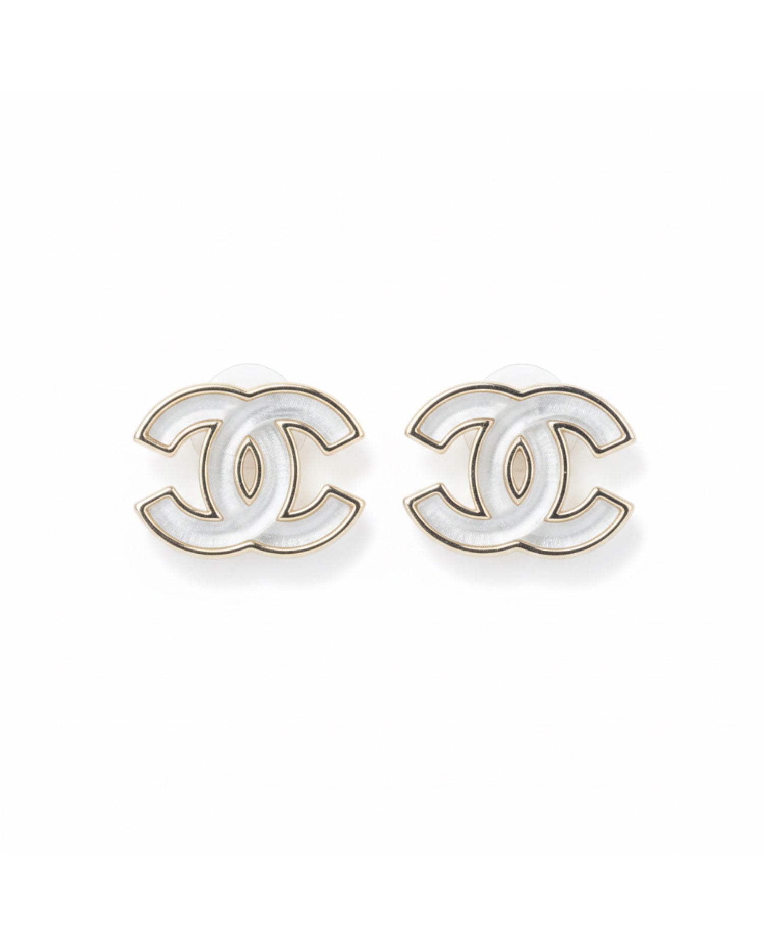 COCO CC Logo Stud Earrings in Gold and White