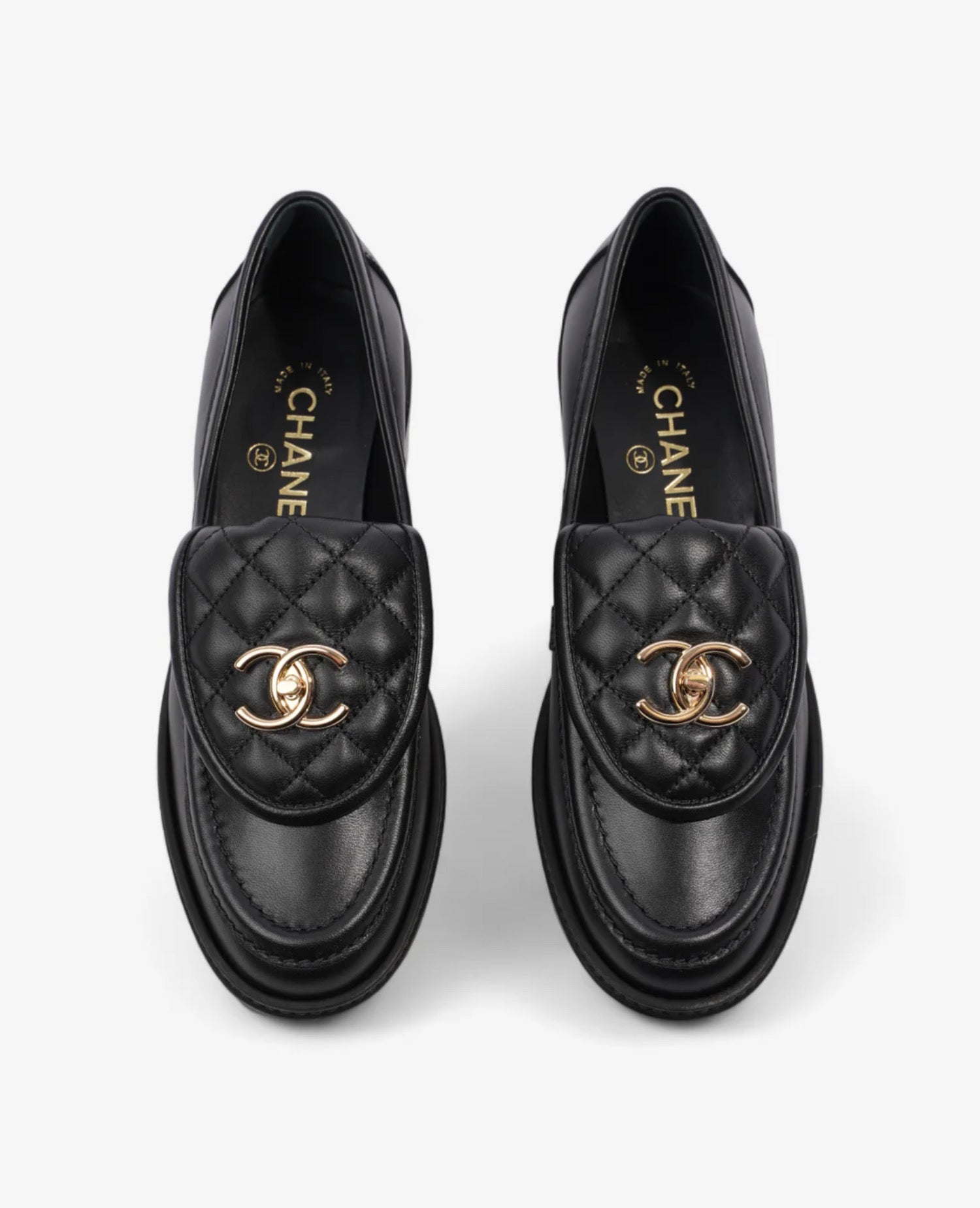Coco Quilted CC Turnlock Black Leather Loafers