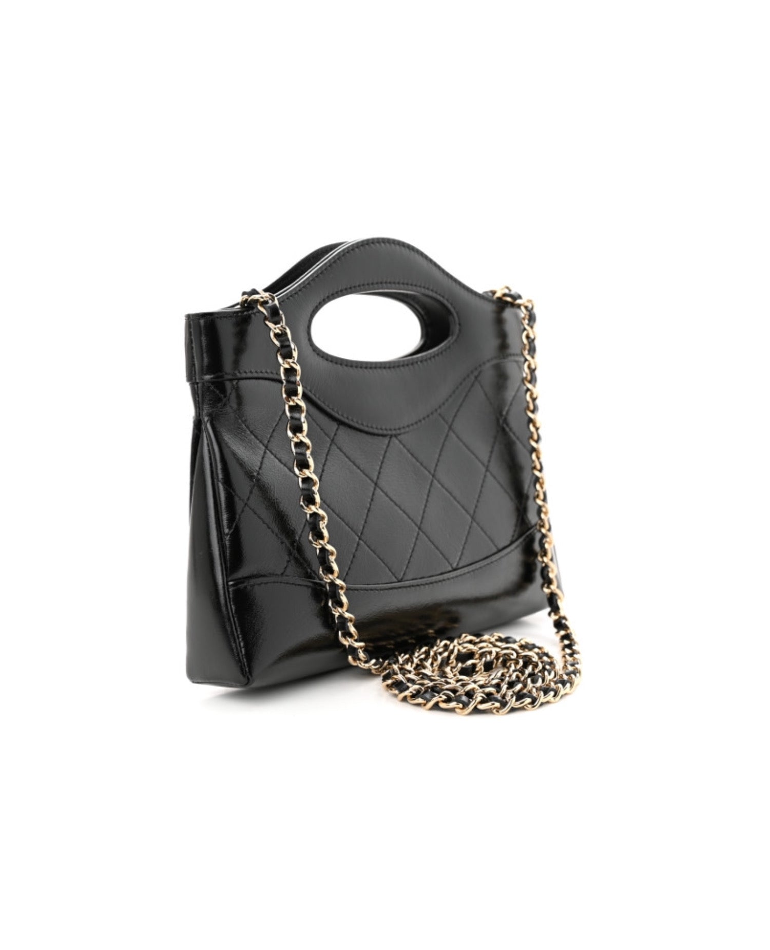 Coco Shiny Crumpled Calfskin Quilted Nano 31 Shopping Bag Black