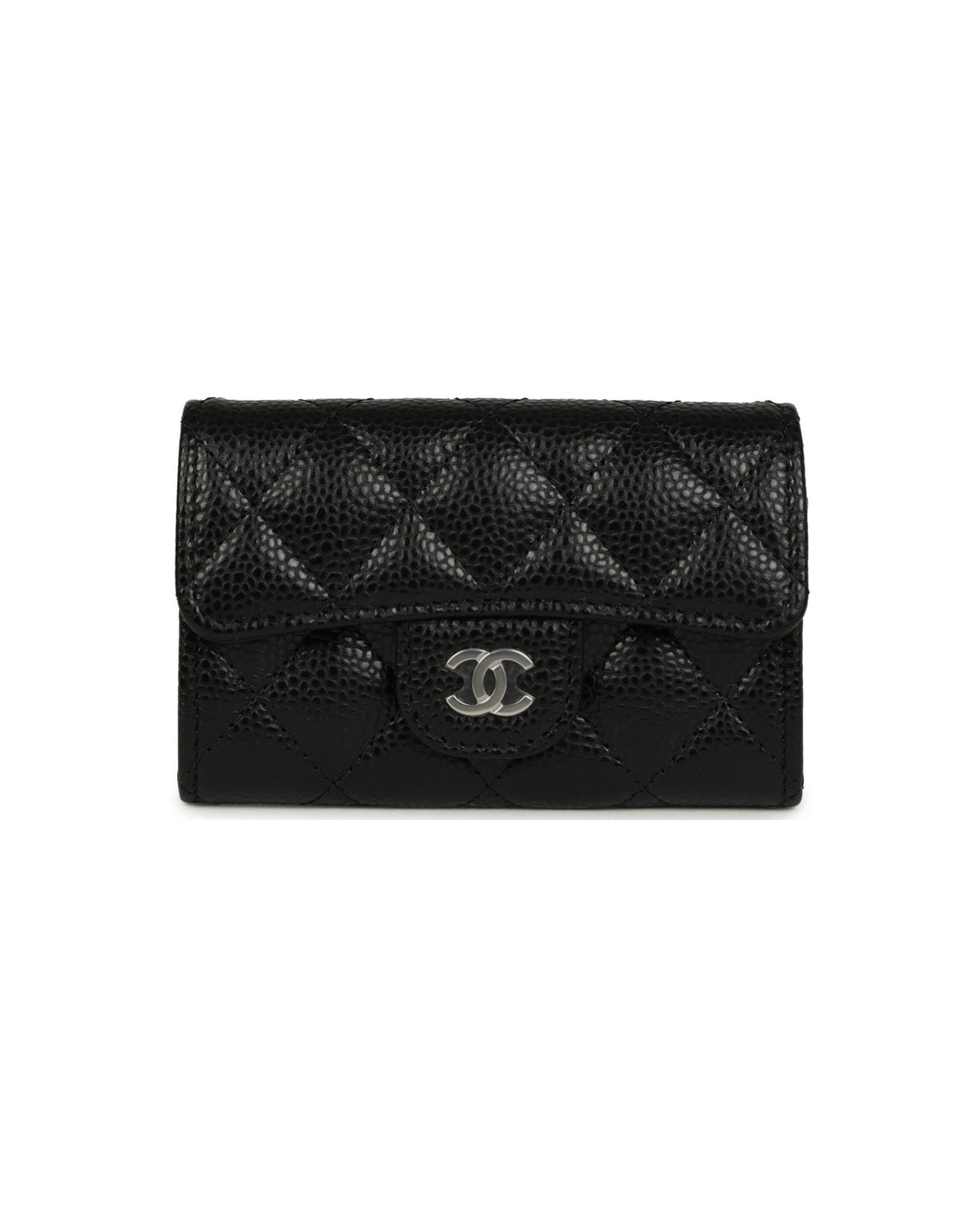 COCO Classic Card Holder Wallet Black Caviar Silver Hardware