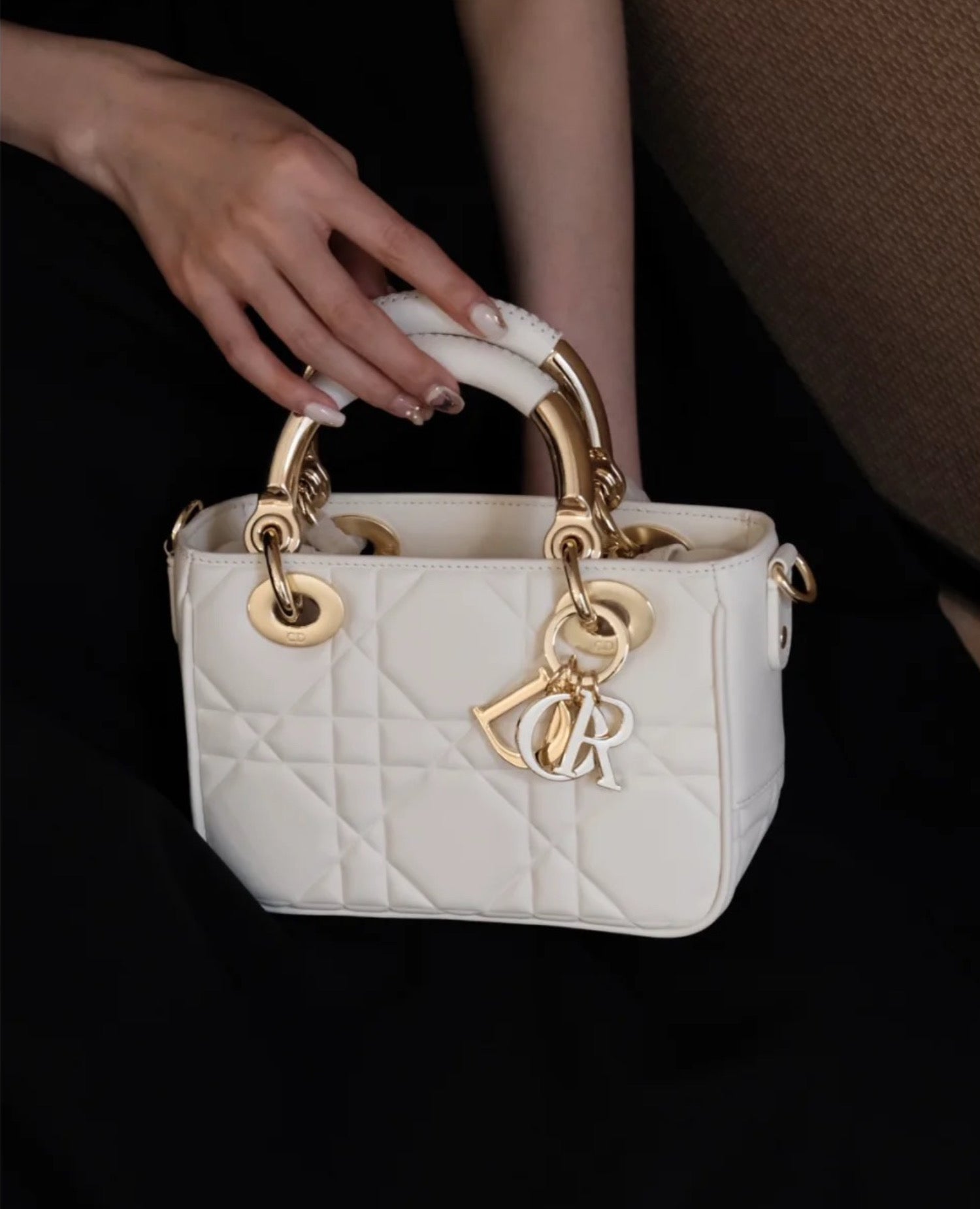 Christian Dior 95.22 latte white rattan plaid lambskin mini handbag