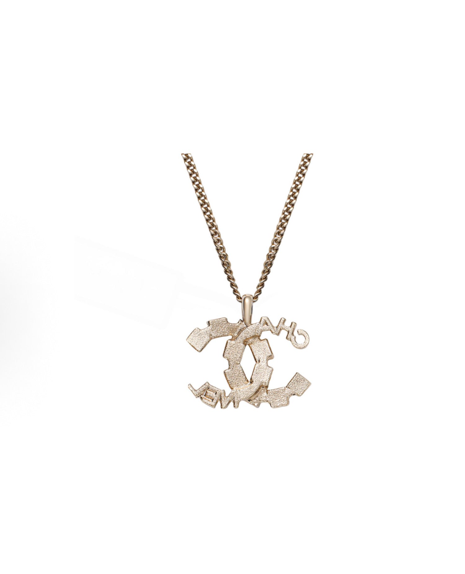 Coco CC Logo With Square Crystal Strass Pendant Necklace Gold