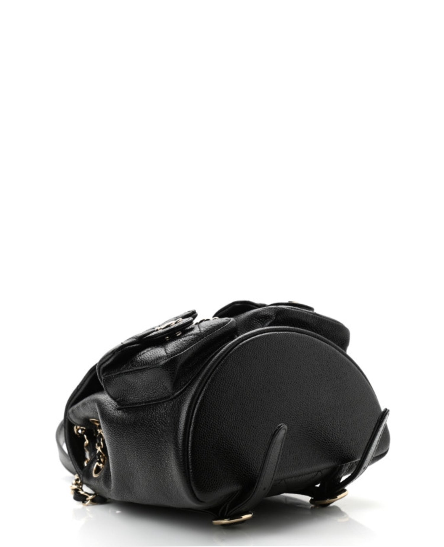 Coco Shiny Caviar Quilted Small Duma Pockets Drawstring Backpack Black