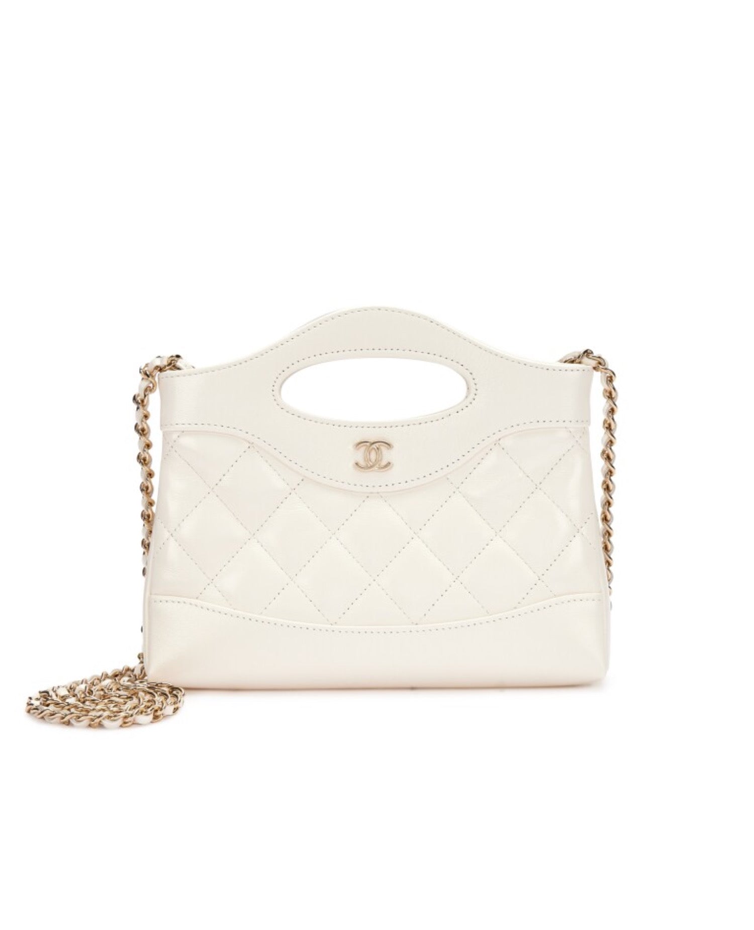 COCO Shiny Nano 31 Shopping Leather Bag White
