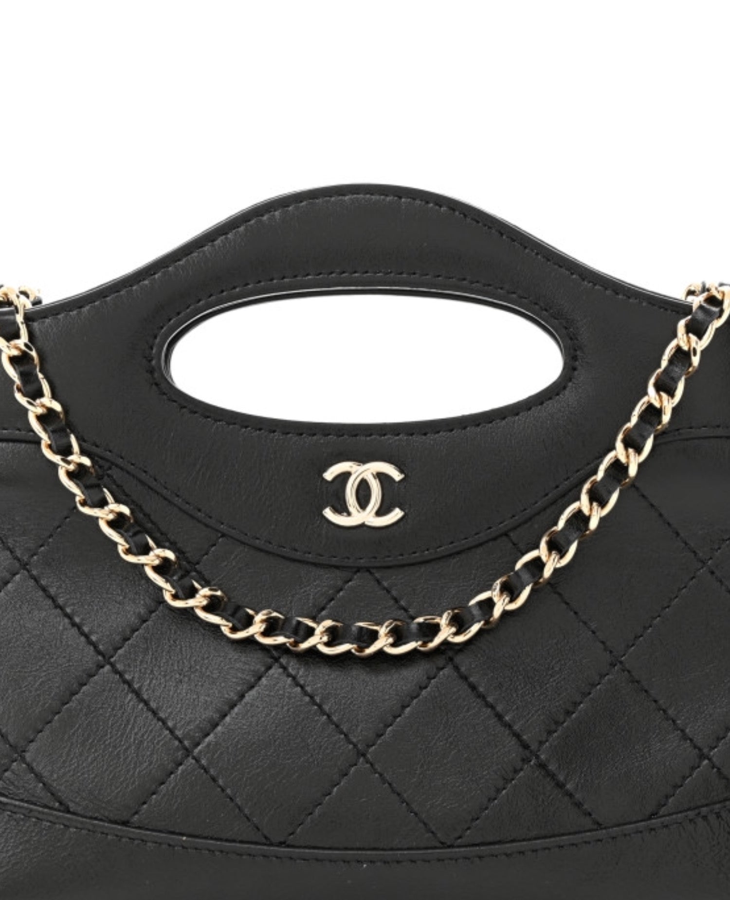 Coco Shiny Crumpled Calfskin Quilted Nano 31 Shopping Bag Black