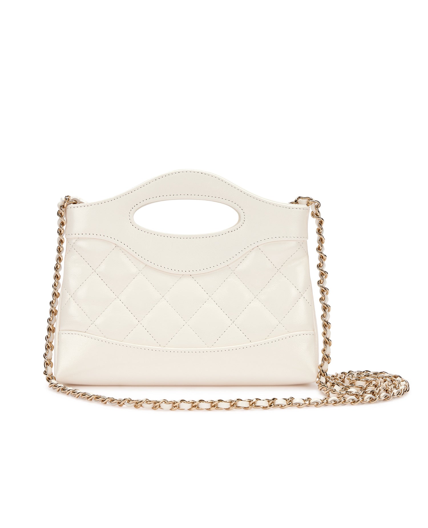 COCO Shiny Nano 31 Shopping Leather Bag White