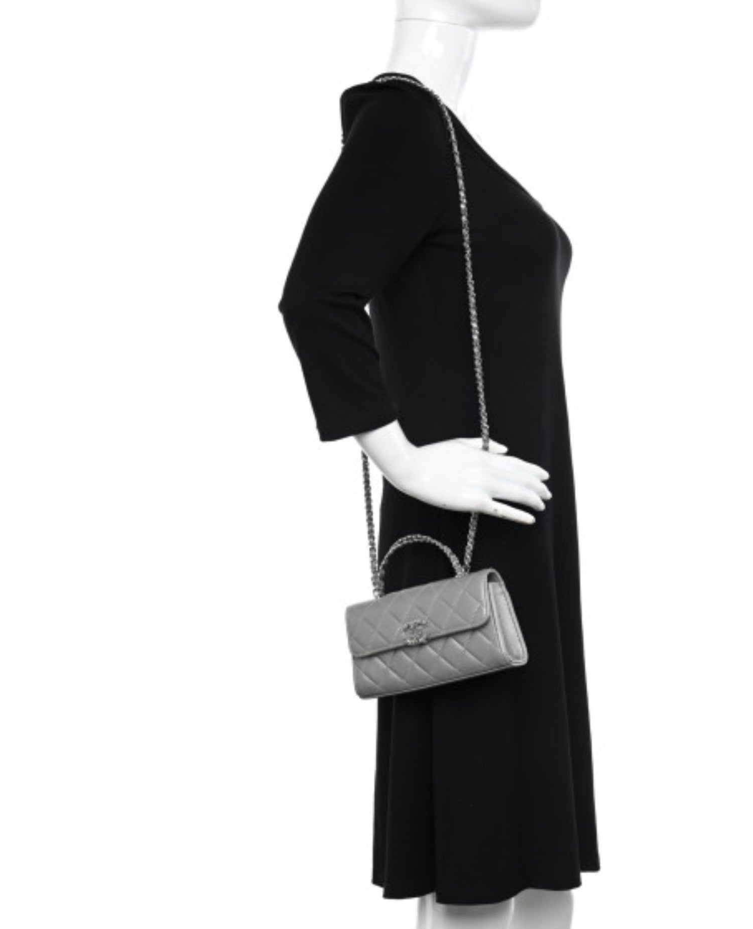 Coco Top Handle Phone Holder With Chain Silver