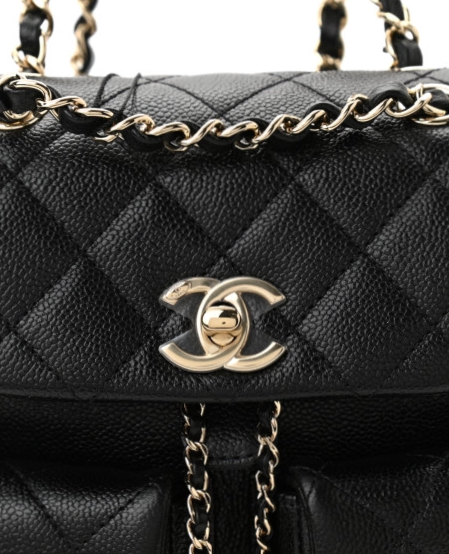 Coco Shiny Caviar Quilted Small Duma Pockets Drawstring Backpack Black