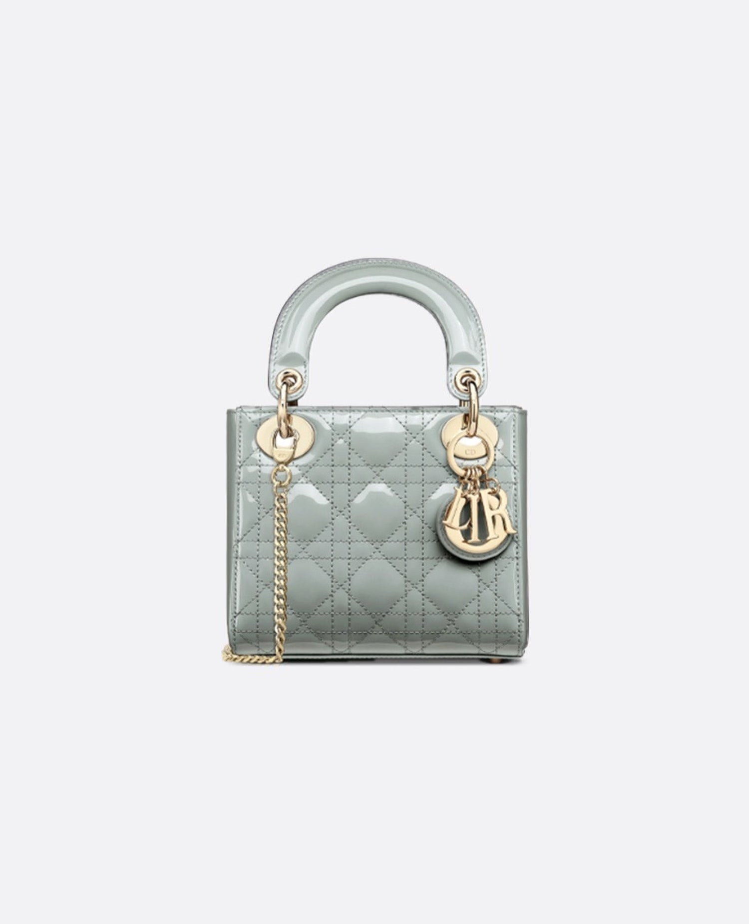 Christian Dior Mini Lady Dior Bag Grey Cannage Patent