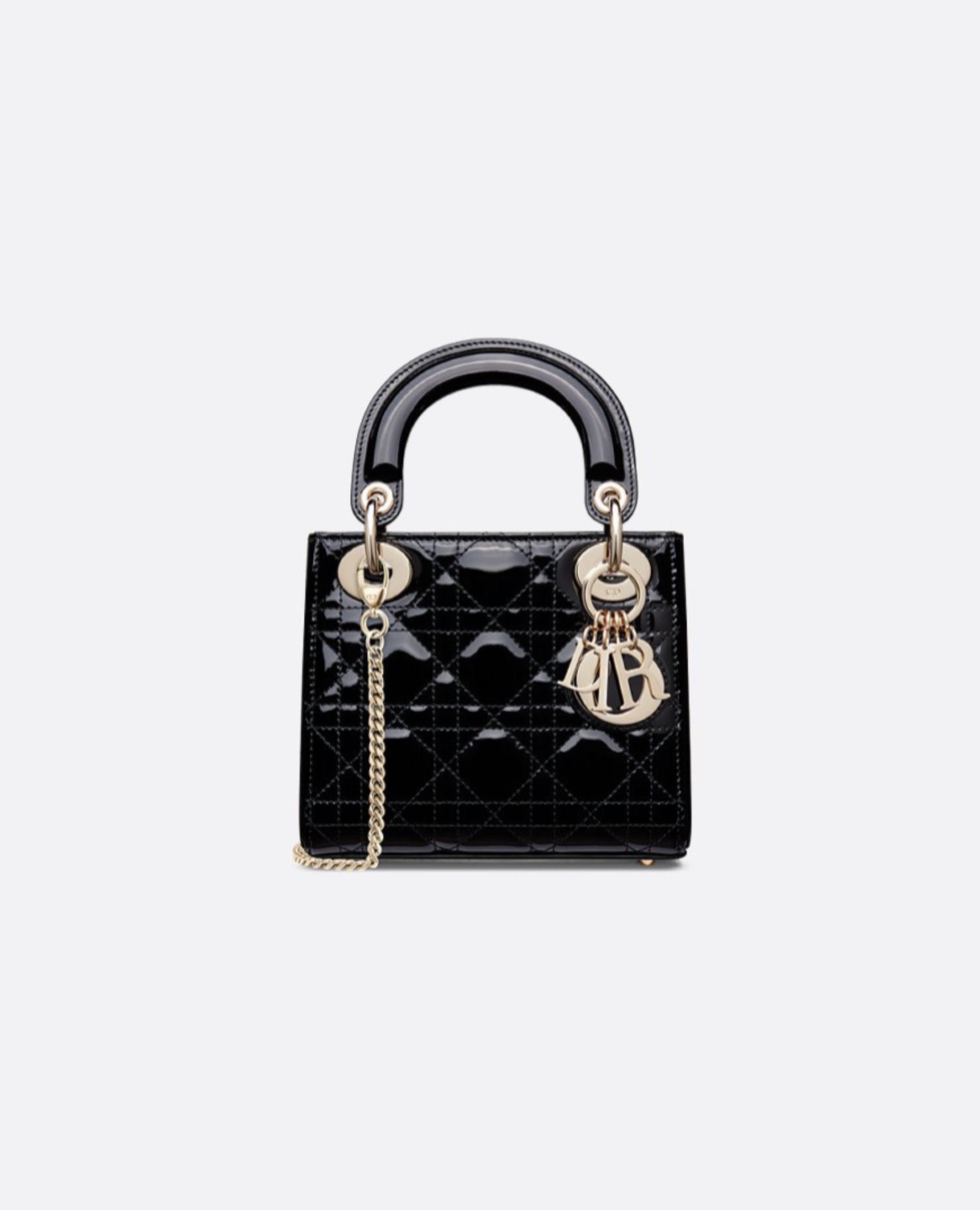 Christian Dior Mini Lady Dior Bag Black Cannage patent Gold Hardware